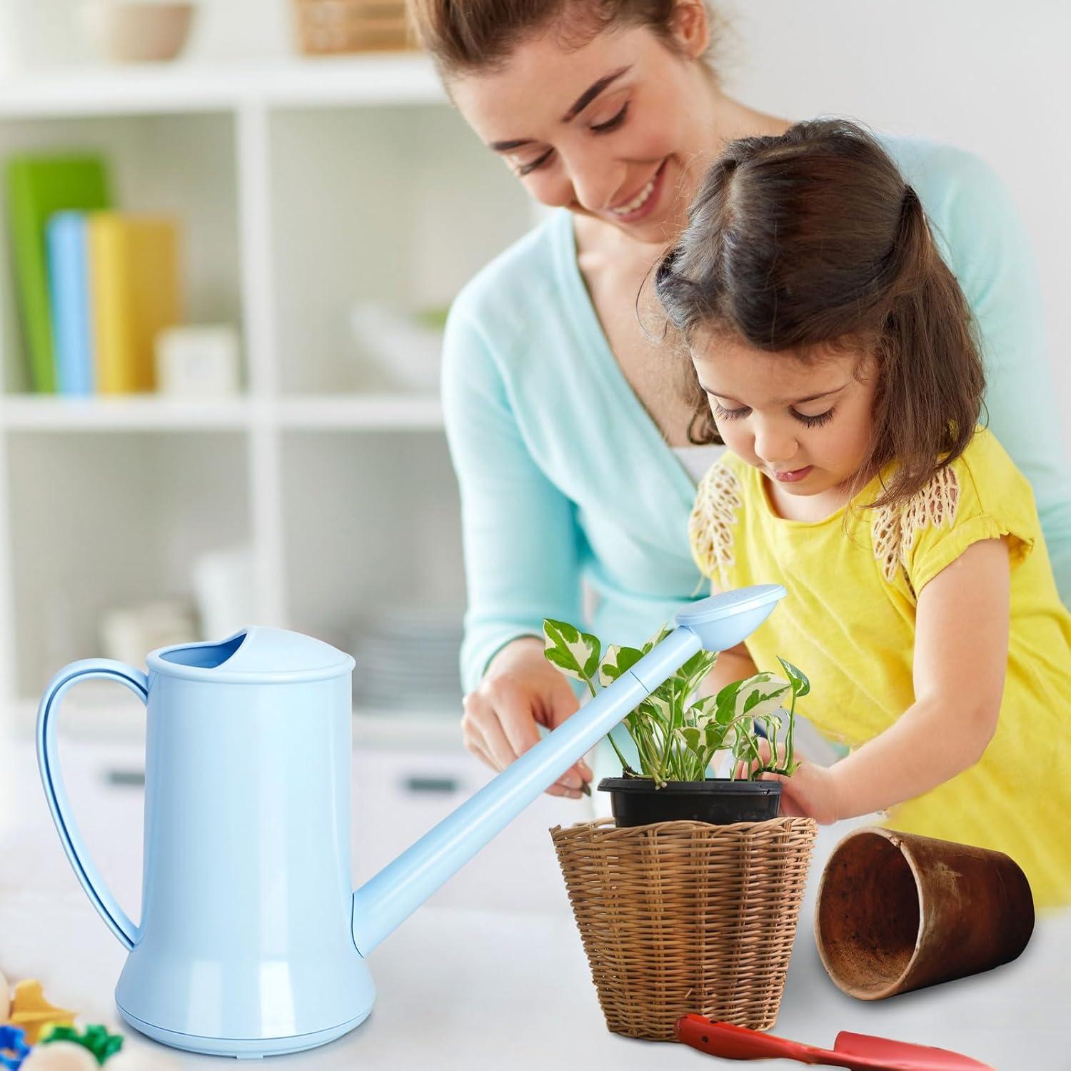 imageXXXFLOWER 12 Gallon Small Indoor Plant Watering Can 2L Long Spout Removable Nozzle Flower Watering Pot for Office House Indoor GardenPink67 ozBlue2L
