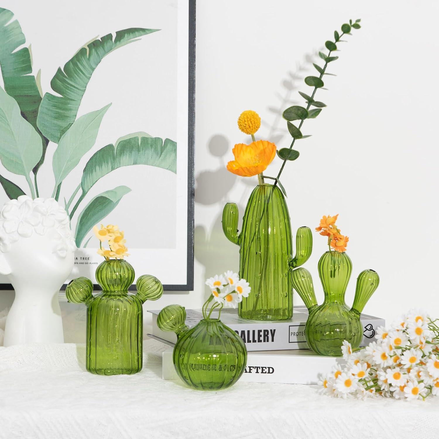 imageXXXFLOWER Cactus Plant Propagation Station Terrarium Jars for Plant Cuttings Air Plant Holders Unique Glass Flower Vase for Hydroponics Plants for Plant Lovers Home Garden Decor4PCS