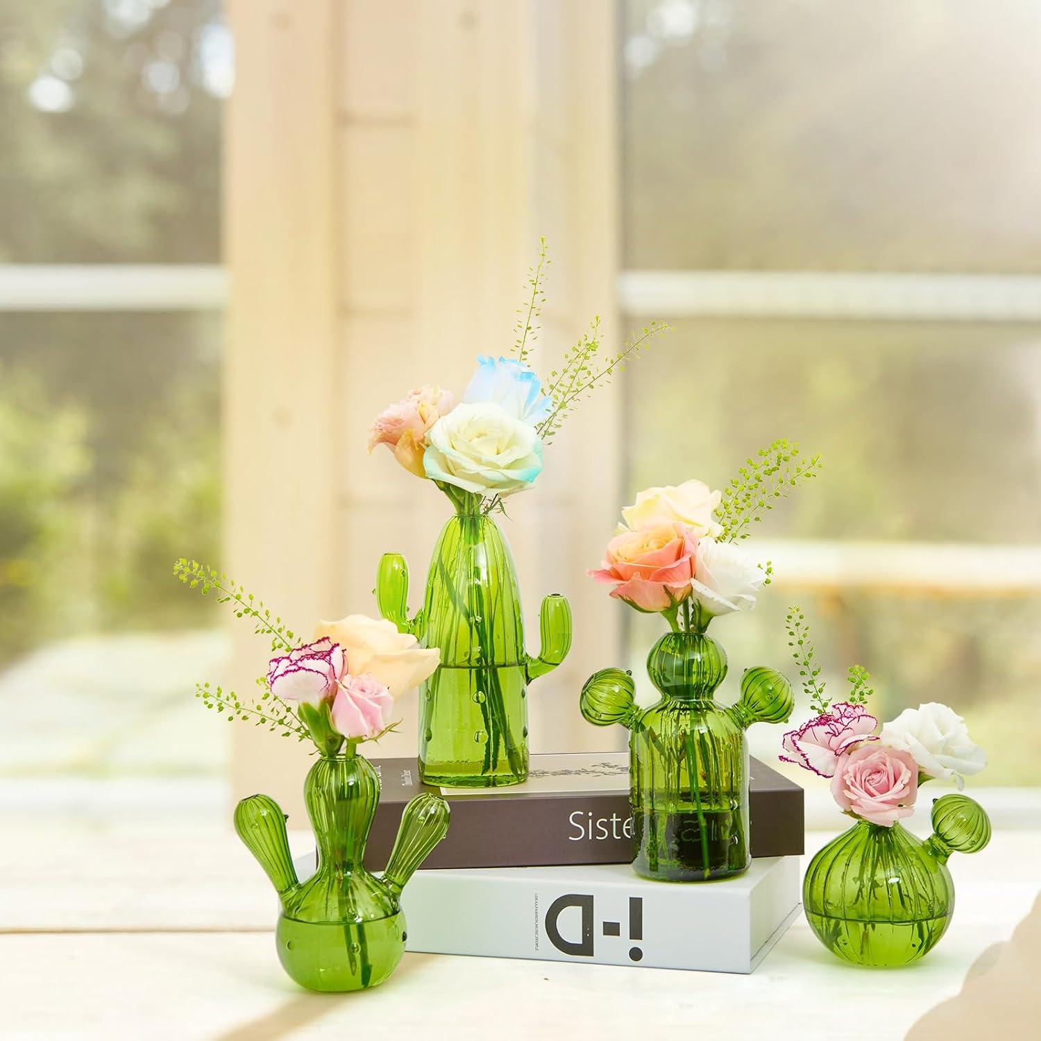 imageXXXFLOWER Cactus Plant Propagation Station Terrarium Jars for Plant Cuttings Air Plant Holders Unique Glass Flower Vase for Hydroponics Plants for Plant Lovers Home Garden Decor4PCS