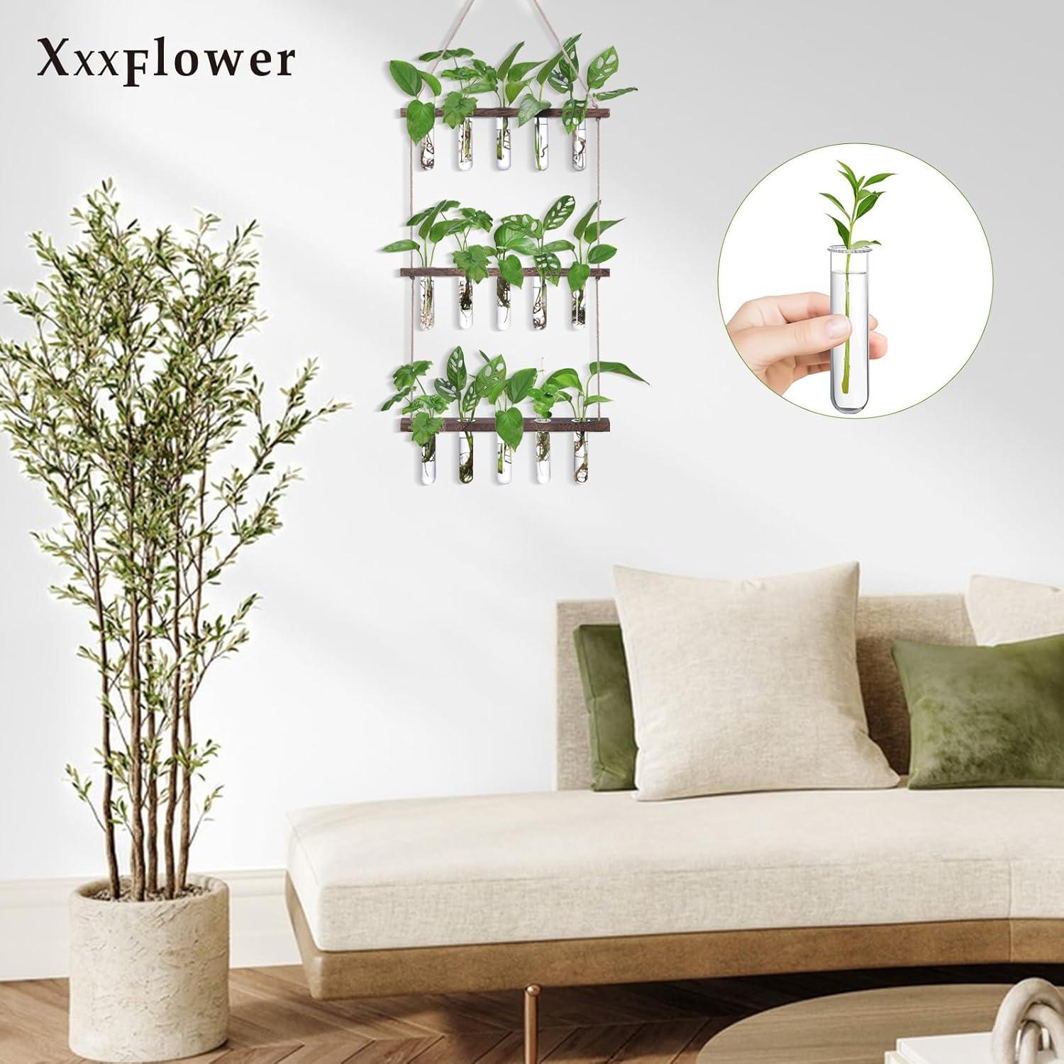 imageXXXFLOWER Glass Propagation Stations Accessories Glass Test Tubes Tiers Planters Wall Terrarium for Home Office Plant Hanger Flower Vases Wall Decor Hydroponic Cuttings Clear4 Tube VasesSize B