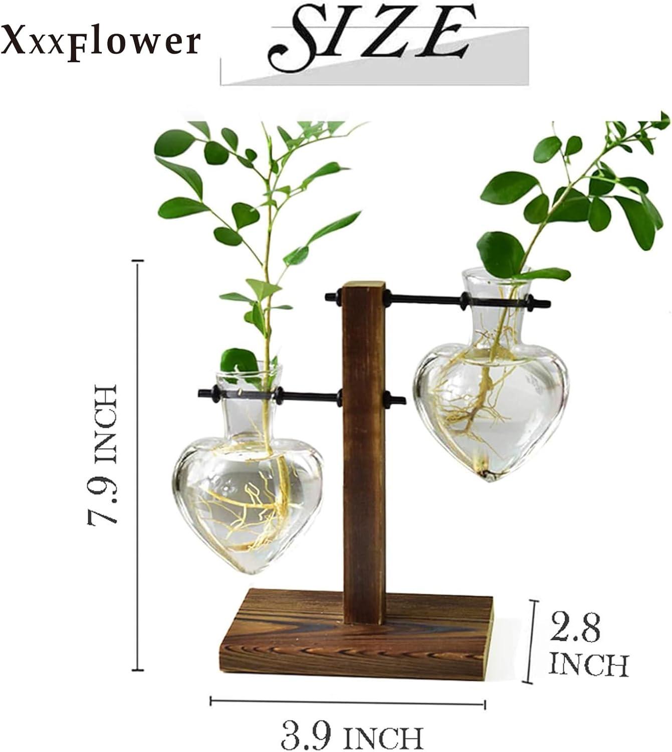 imageXXXFLOWER Plant Terrarium Wooden Stand Hydroponic Planter Bulb Glass Metal Swivel Holder Retro Air Plants Water Plants for Home Office DecorationGifts for Plant Lover Wife Mom 2 Love Bulb Vase2 Love Wooden Stand