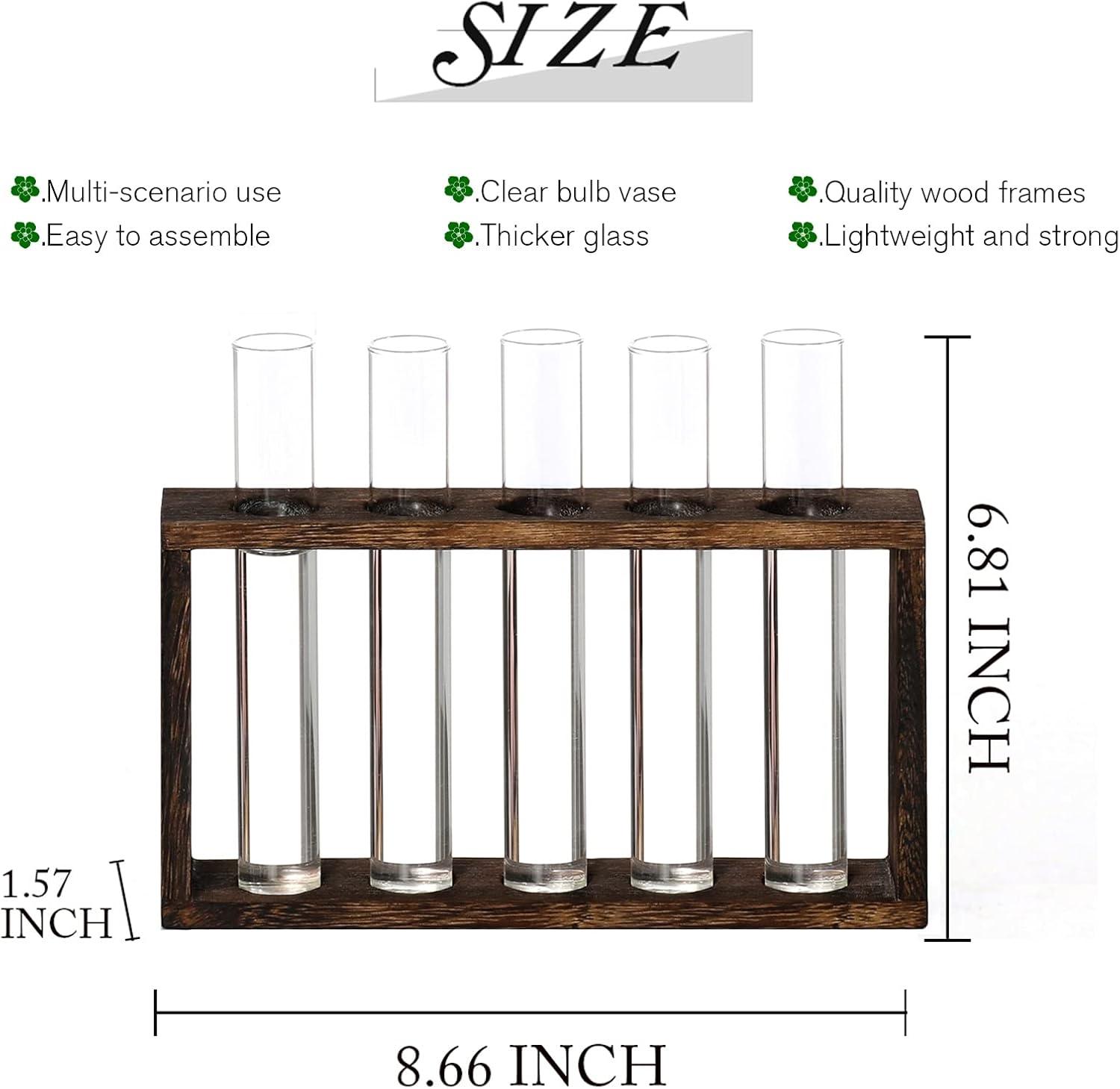 imageXXXFLOWER Plant Terrarium Wooden Stand with 5 Test TubesGlass Planters for Indoor PlantsPlant Lover Gifts for Women Garden Office Decoration5 Test Tubes