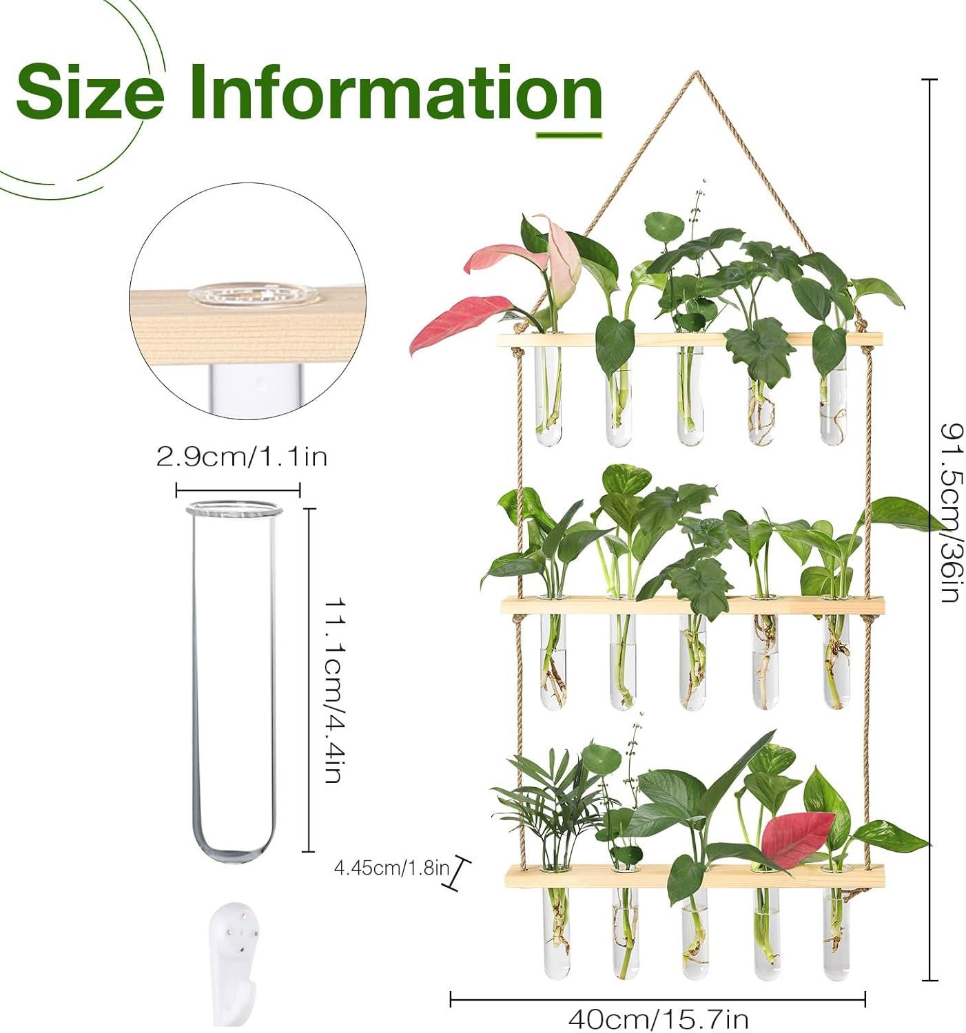 imageXXXFLOWER Wall Hanging Propagation Station with Wooden Stand 21 Glass Test Tubes 3 Tiers Planters Wall Terrarium for Home Office Plant Hanger Flower Vases Wall Decor Hydroponic CuttingsBeige