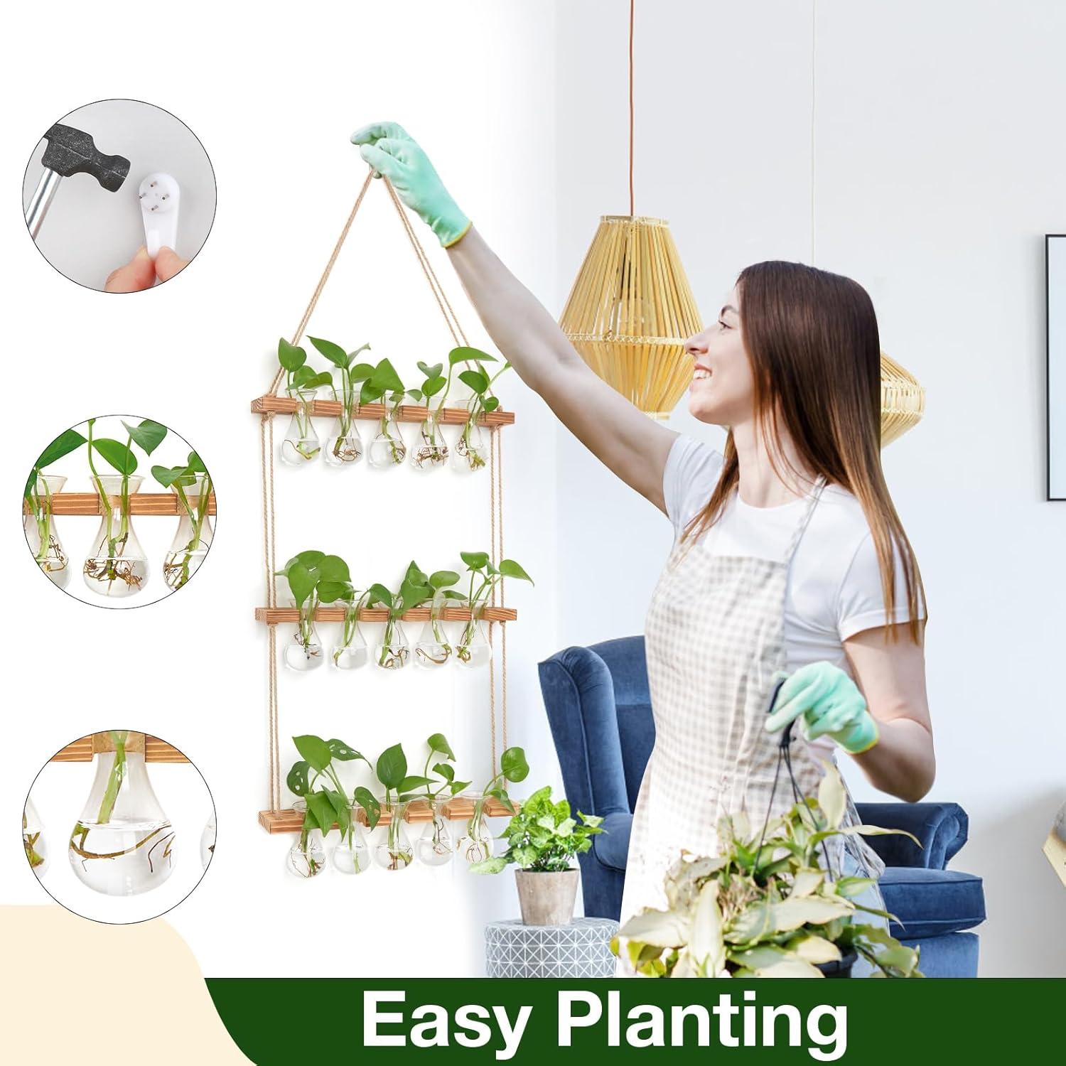imageXXXFLOWER Wall Hanging Propagation Station with Wooden Stand 3 Bulb Vase 2 Tiers Planters Wall Terrarium for Home Office Plant Hanger Flower Vases Wall DecorBrownNatural15 Bulb Vase