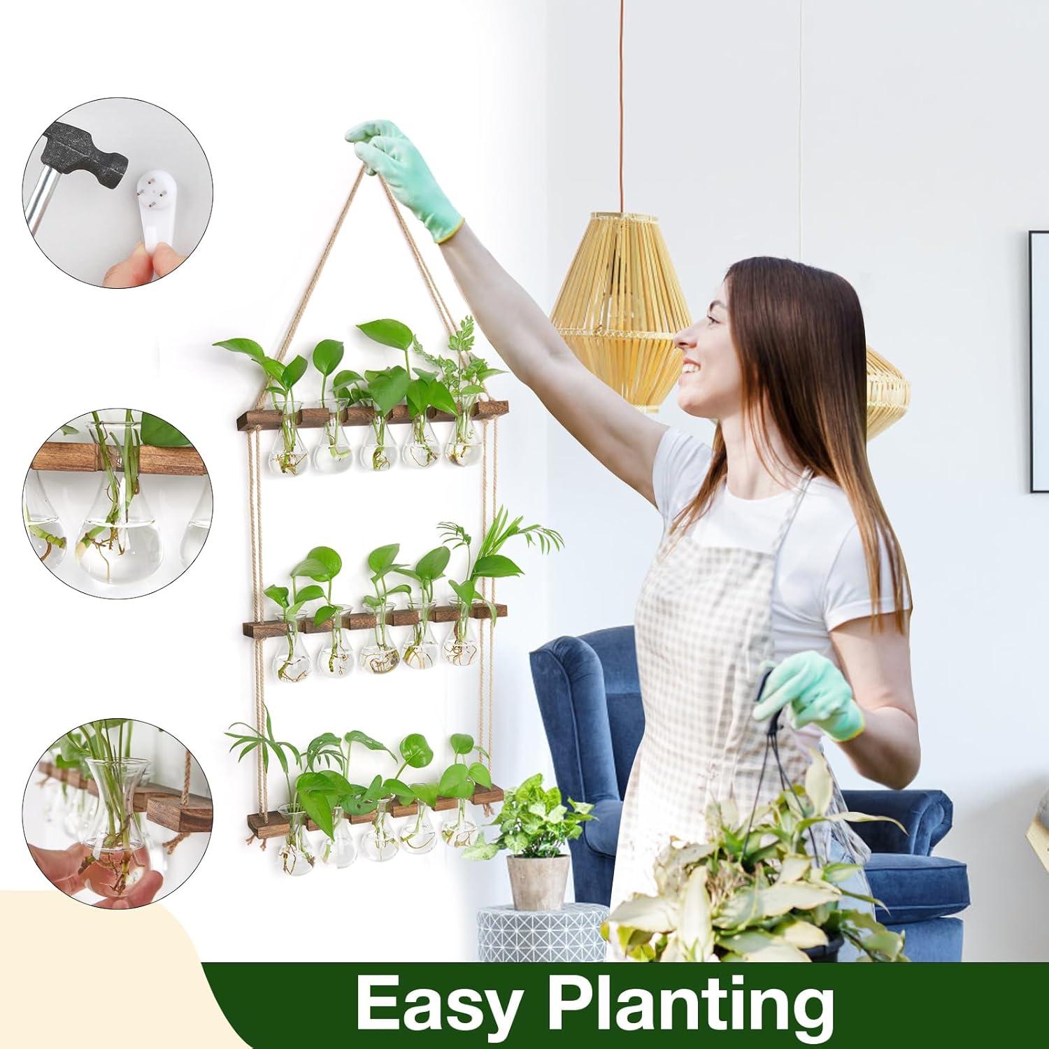 imageXXXFLOWER Wall Hanging Propagation Station with Wooden Stand 3 Bulb Vase 2 Tiers Planters Wall Terrarium for Home Office Plant Hanger Flower Vases Wall DecorBrownBrown15 Bulb Vase