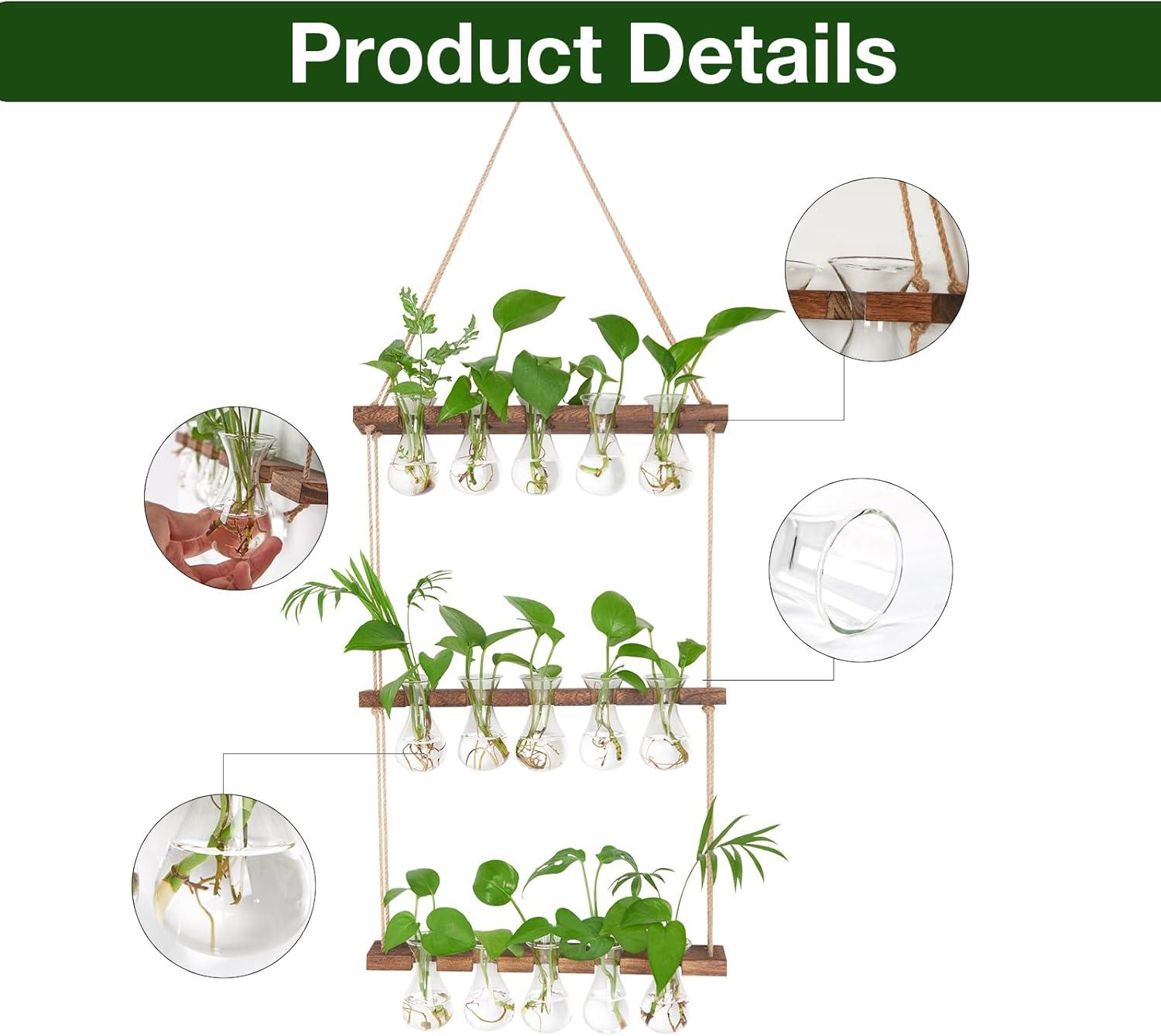 imageXXXFLOWER Wall Hanging Propagation Station with Wooden Stand 3 Bulb Vase 2 Tiers Planters Wall Terrarium for Home Office Plant Hanger Flower Vases Wall DecorBrownBrown15 Bulb Vase