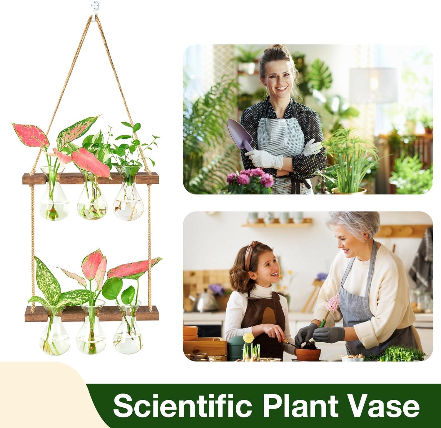 imageXXXFLOWER Wall Hanging Propagation Station with Wooden Stand 3 Bulb Vase 2 Tiers Planters Wall Terrarium for Home Office Plant Hanger Flower Vases Wall DecorBrownBrown6 Bulb Vase