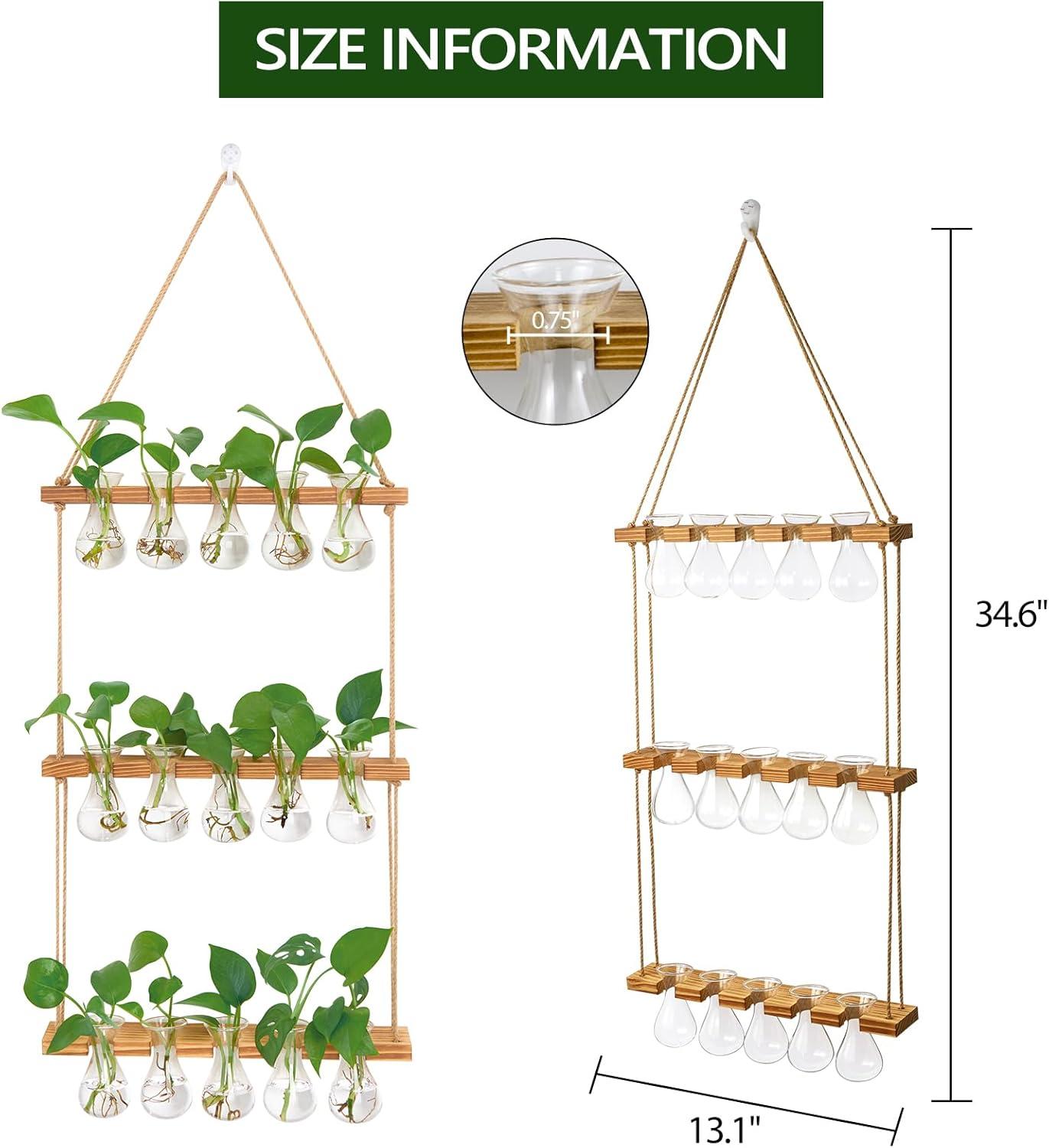imageXXXFLOWER Wall Hanging Propagation Station with Wooden Stand 3 Bulb Vase 2 Tiers Planters Wall Terrarium for Home Office Plant Hanger Flower Vases Wall DecorBrownNatural15 Bulb Vase