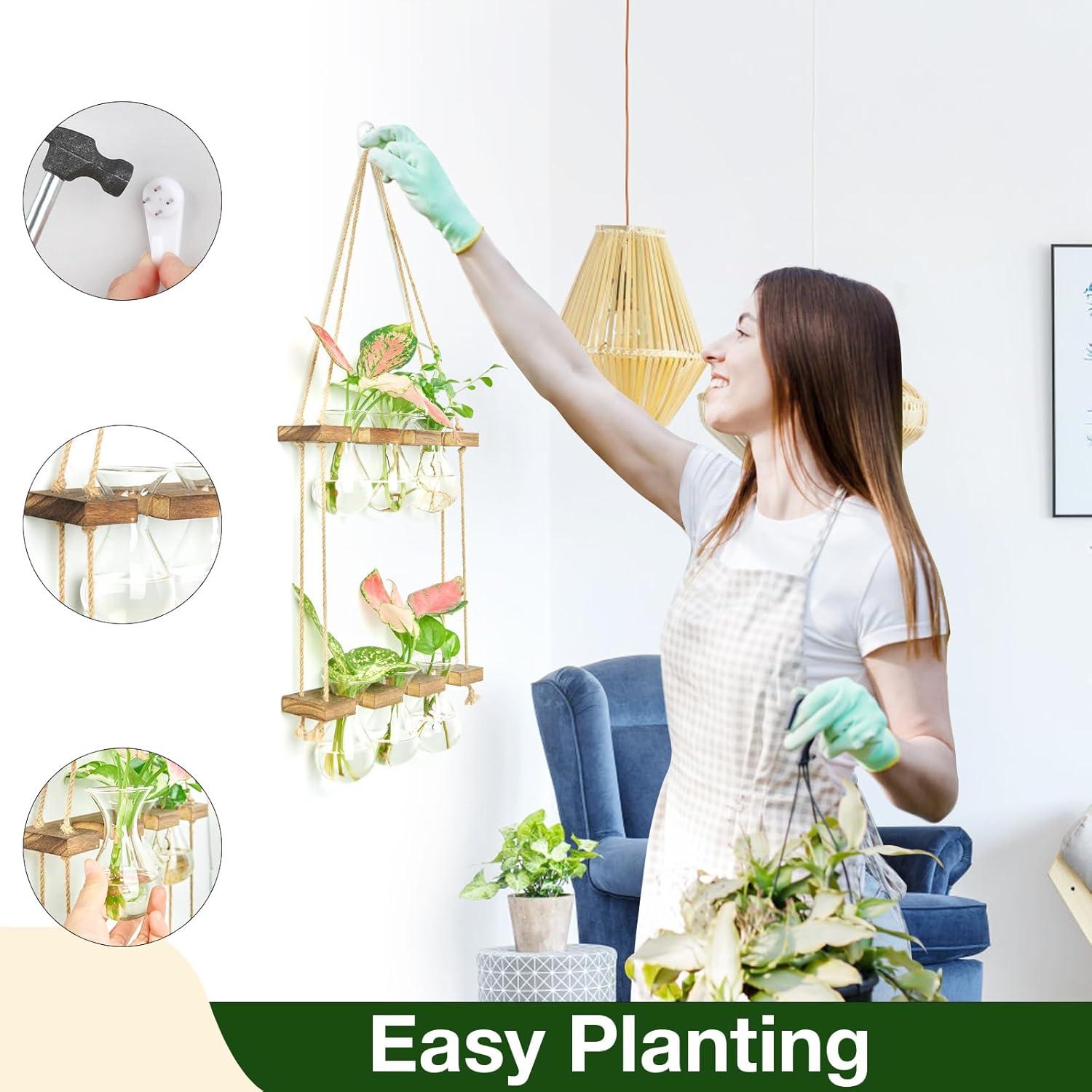 imageXXXFLOWER Wall Hanging Propagation Station with Wooden Stand 3 Bulb Vase 2 Tiers Planters Wall Terrarium for Home Office Plant Hanger Flower Vases Wall DecorBrownBrown6 Bulb Vase