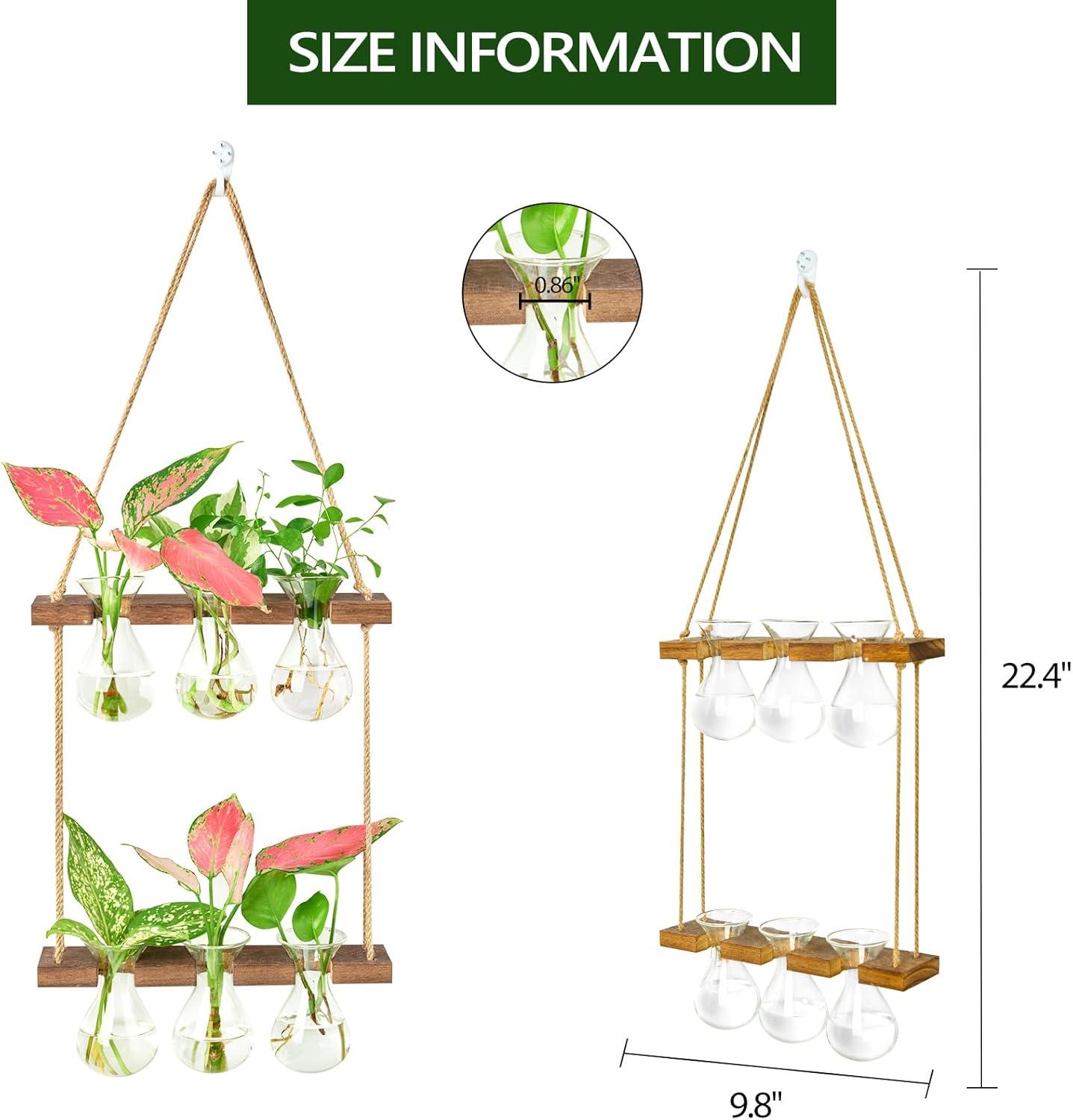 imageXXXFLOWER Wall Hanging Propagation Station with Wooden Stand 3 Bulb Vase 2 Tiers Planters Wall Terrarium for Home Office Plant Hanger Flower Vases Wall DecorBrownBrown6 Bulb Vase