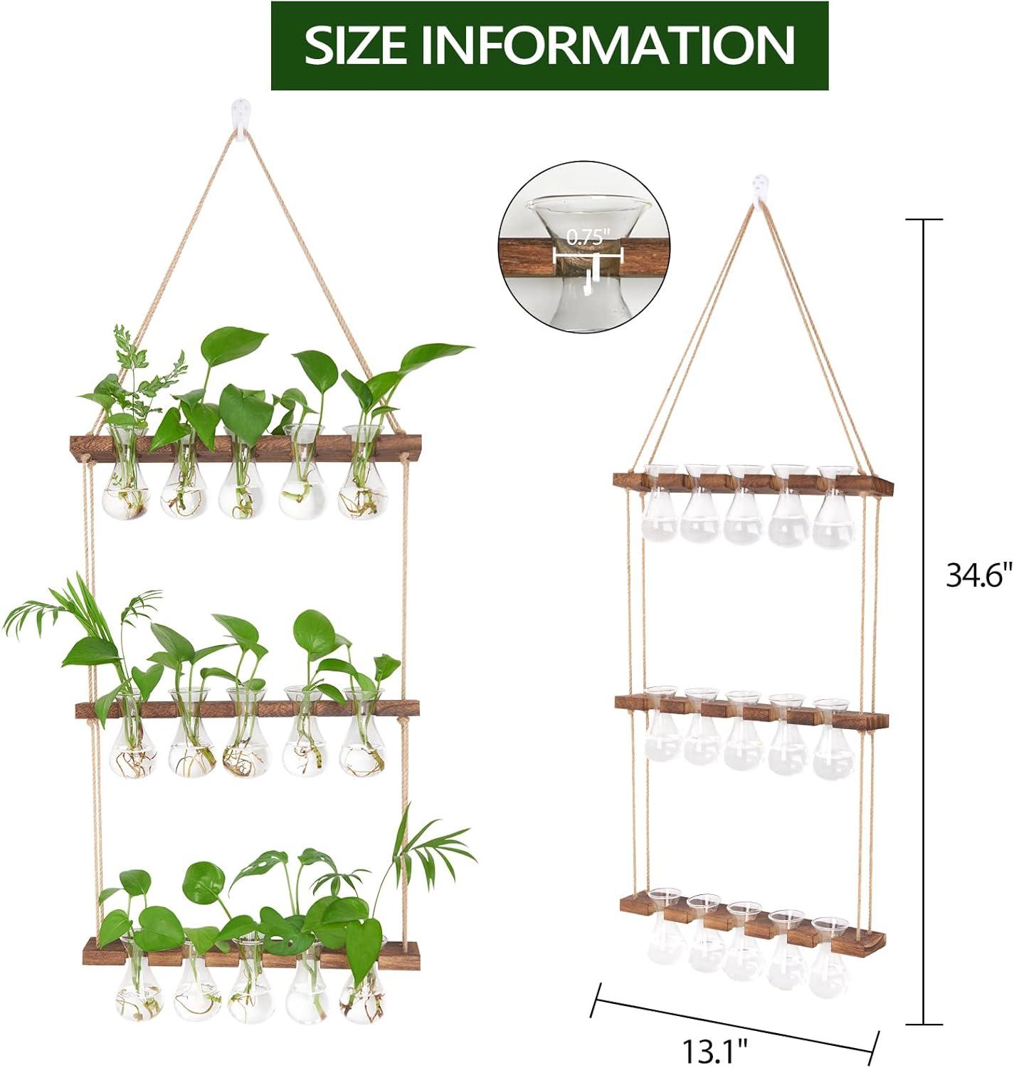 imageXXXFLOWER Wall Hanging Propagation Station with Wooden Stand 3 Bulb Vase 2 Tiers Planters Wall Terrarium for Home Office Plant Hanger Flower Vases Wall DecorBrownBrown15 Bulb Vase