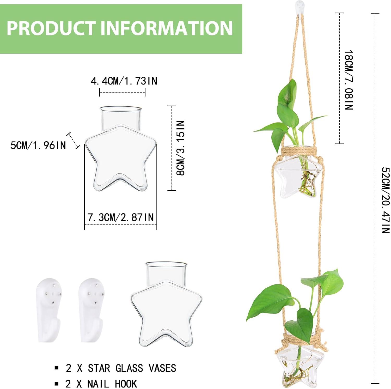 imageXXXFLOWER Wall Hanging Propagation Station2 Tiers Star Shaped Glass Flower Vase for Hydroponic Planter Terrarium for Plant Cutting Home Office Living Room Garden Decor2 Star Vase