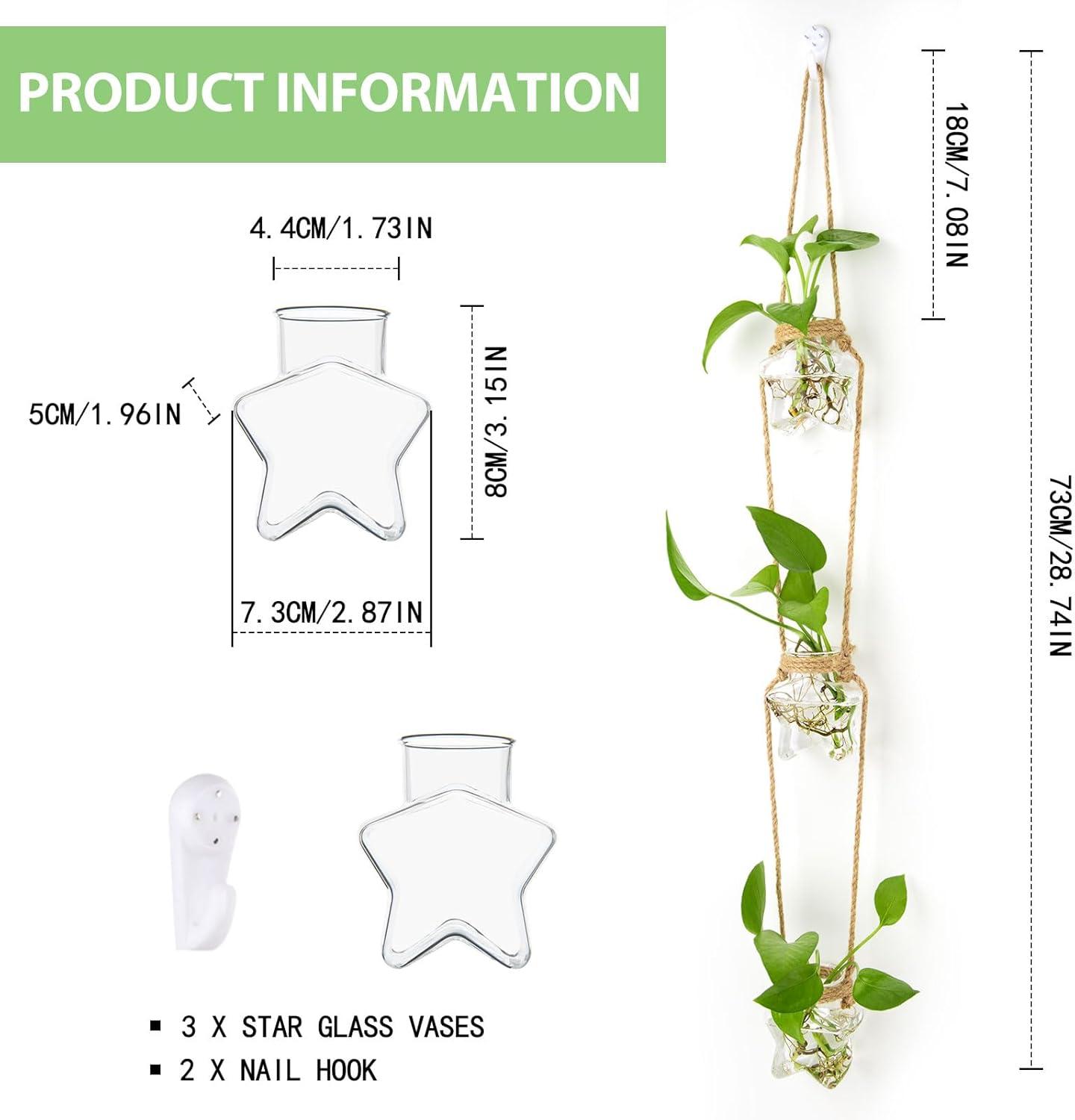 imageXXXFLOWER Wall Hanging Propagation Station2 Tiers Star Shaped Glass Flower Vase for Hydroponic Planter Terrarium for Plant Cutting Home Office Living Room Garden Decor3 Star Vase