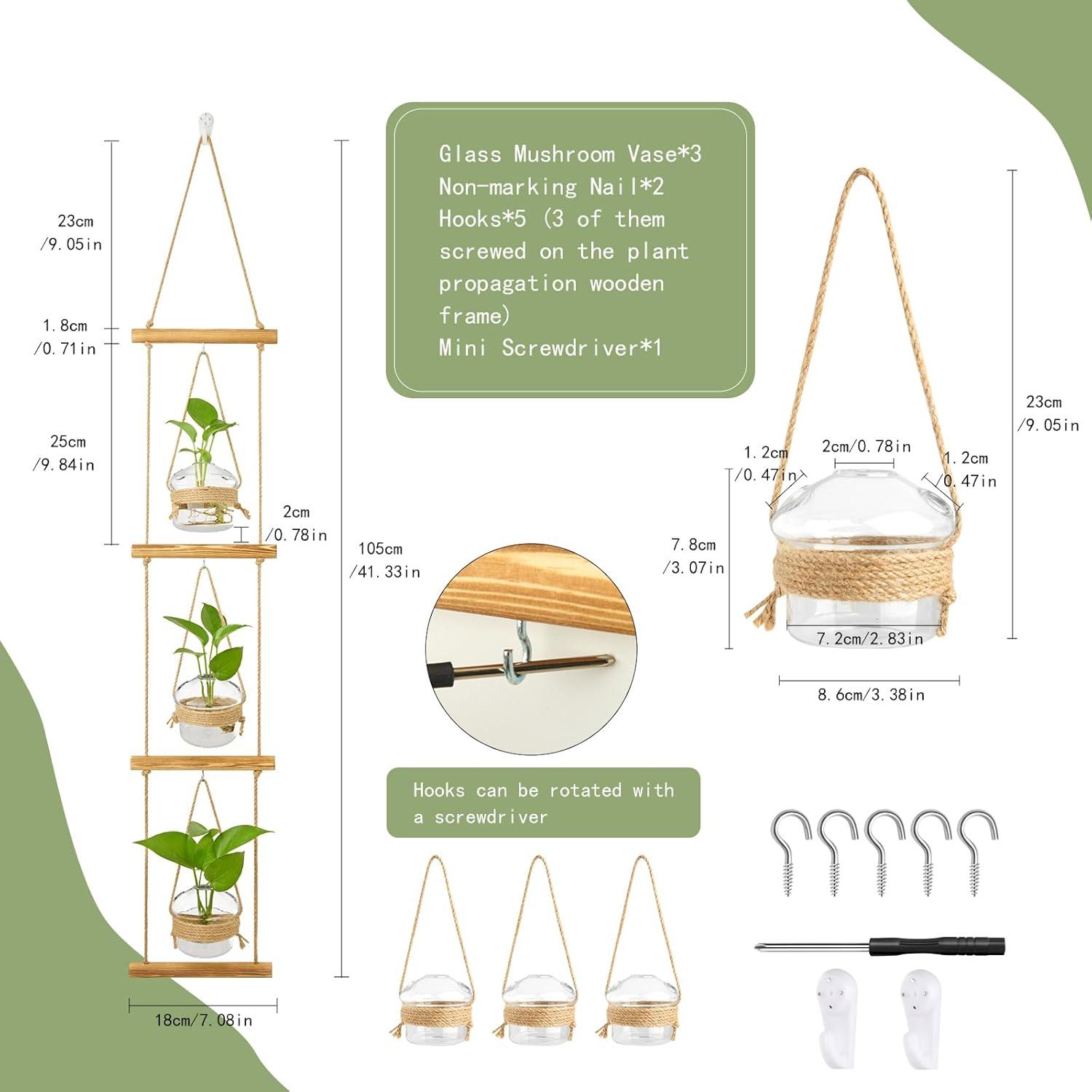 imageXXXFLOWER Wall Hanging Propagation Station2 Tiers Star Shaped Glass Flower Vase for Hydroponic Planter Terrarium for Plant Cutting Home Office Living Room Garden Decor3 Mushroom Vase