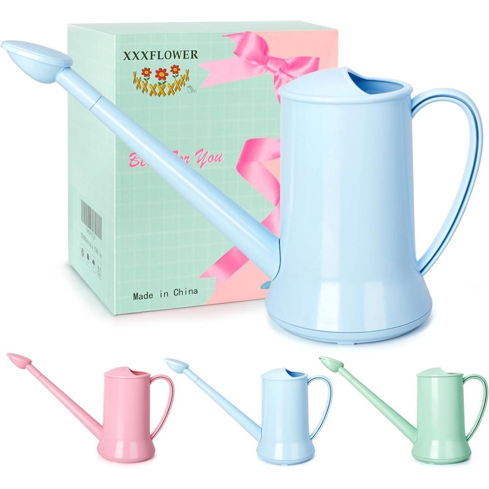 imageXXXFLOWER 12 Gallon Small Indoor Plant Watering Can 2L Long Spout Removable Nozzle Flower Watering Pot for Office House Indoor GardenPink67 ozBlue2L