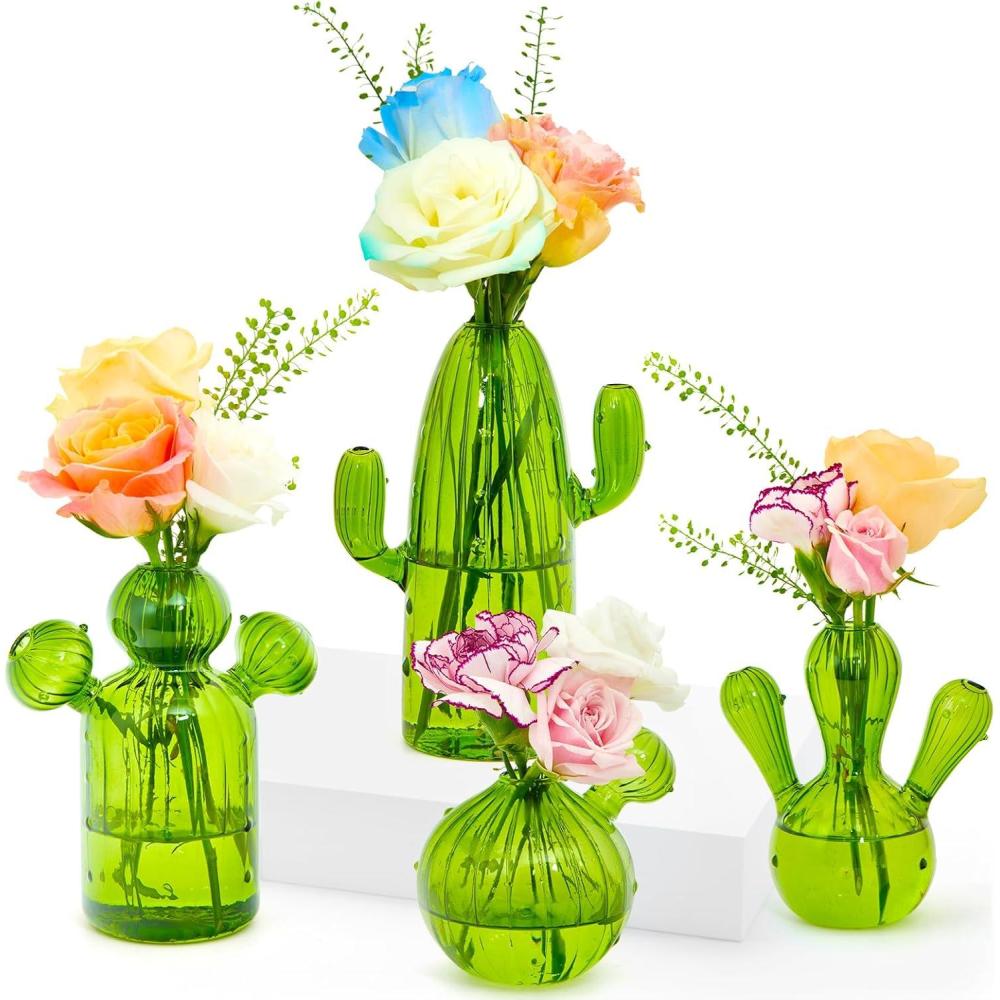 imageXXXFLOWER Cactus Plant Propagation Station Terrarium Jars for Plant Cuttings Air Plant Holders Unique Glass Flower Vase for Hydroponics Plants for Plant Lovers Home Garden Decor4PCS