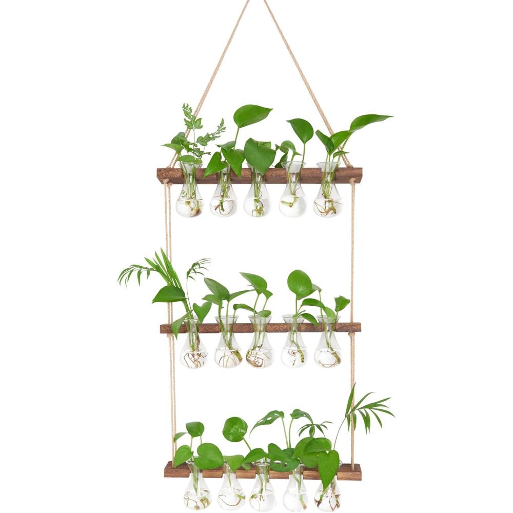 imageXXXFLOWER Wall Hanging Propagation Station with Wooden Stand 3 Bulb Vase 2 Tiers Planters Wall Terrarium for Home Office Plant Hanger Flower Vases Wall DecorBrownBrown15 Bulb Vase