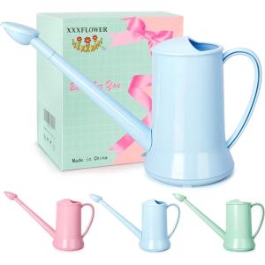 XXXFLOWER 1/2 Gallon Small Indoor Plant Watering Can, 2L Long Spout Removable Nozzle Flower Watering Pot for Office House Indoor Garden（Pink,67 oz）(Blue-2L)