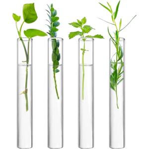 XXXFLOWER Glass Propagation Stations Accessories Glass Test Tubes Tiers Planters Wall Terrarium for Home Office Plant Hanger Flower Vases Wall Decor Hydroponic Cuttings Clear-4 Tube Vases(Size A)