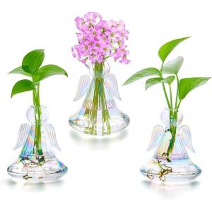 XXXFLOWER Plant Propagation Station,Angel Glass Terrarium Plant Starter Vases for Plant Cuttings Set of 3 Flower Vase for Hydroponics Plants Gifts for Plant Lovers Office Desk Decor(3 Angel Vase)