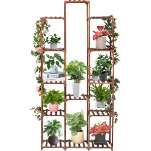 XXXFLOWER Plant Stand Indoor Outdoor 13 Tiers Wood Plant Shelf for Multiple Plants ，Large Plant Rack for Window Garden Balcony Patio Porch Living Room(Brown-13 Potted)