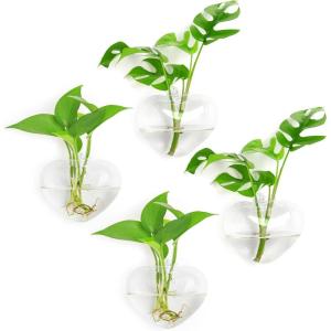 XXXFLOWER Plant Terrarium Wooden Stand, Hydroponic Planter Bulb Glass Metal Swivel Holder Retro Air Plants Water Plants for Home Office Decoration,Gifts for Plant Lover Wife Mom- 2 Love Bulb Vase(4 Love Wall Hanging)