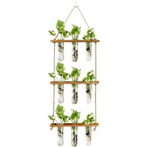 XXXFLOWER Wall Hanging Propagation Station with Wooden Stand 21 Glass Test Tubes 3 Tiers Planters Wall Terrarium for Home Office Plant Hanger Flower Vases Wall Decor Hydroponic Cuttings(Brown)