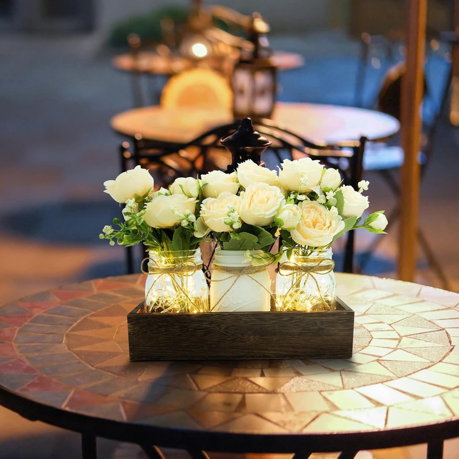 imageXXXFLOWER 3 Pcs Mason Jars Lights Fall Table Centerpieces Christmas Gifts for Women Mom WifeIndoor Decors for Farmhouse Coffee Table Dining Room Kitchen Wedding