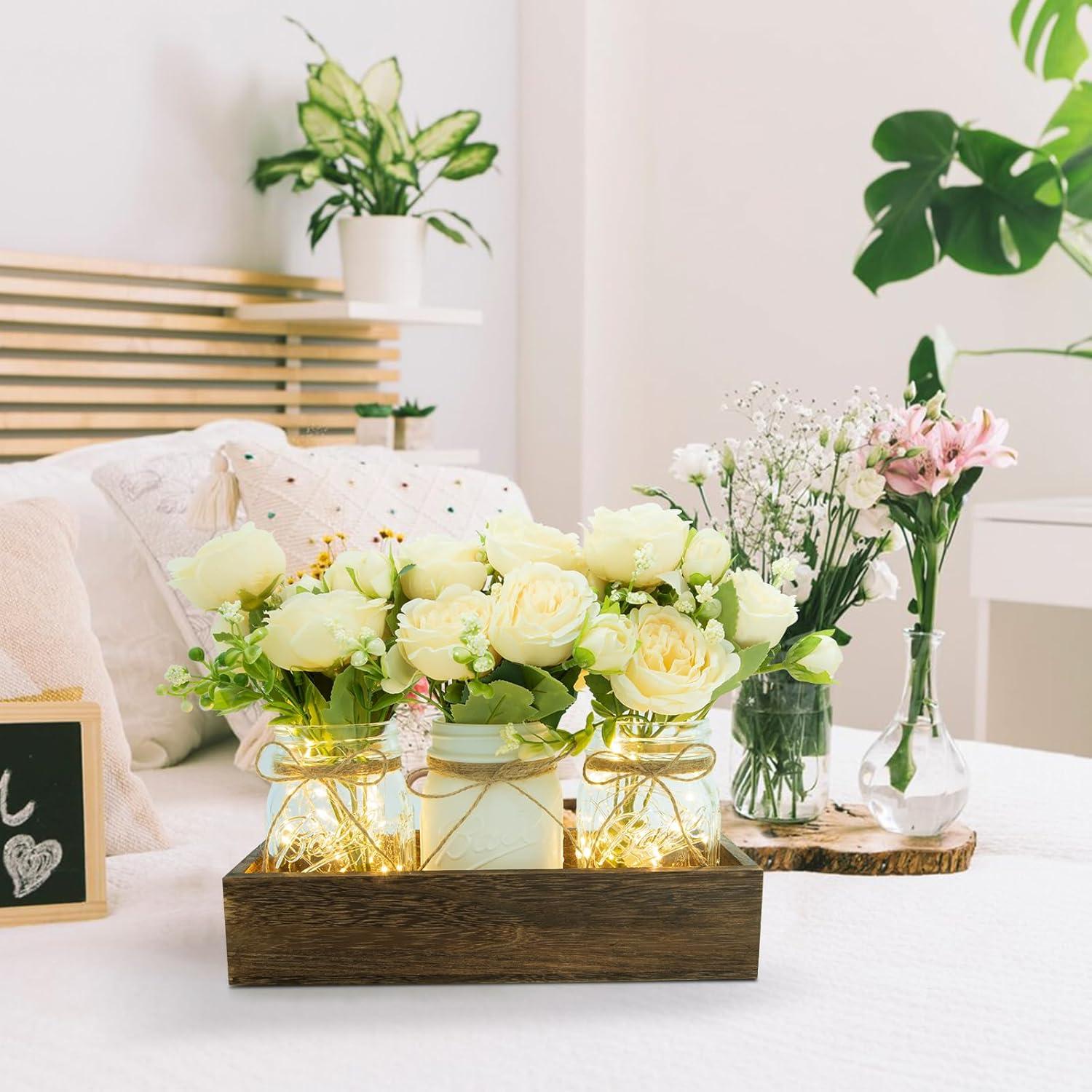 imageXXXFLOWER 3 Pcs Mason Jars Lights Fall Table Centerpieces Christmas Gifts for Women Mom WifeIndoor Decors for Farmhouse Coffee Table Dining Room Kitchen Wedding