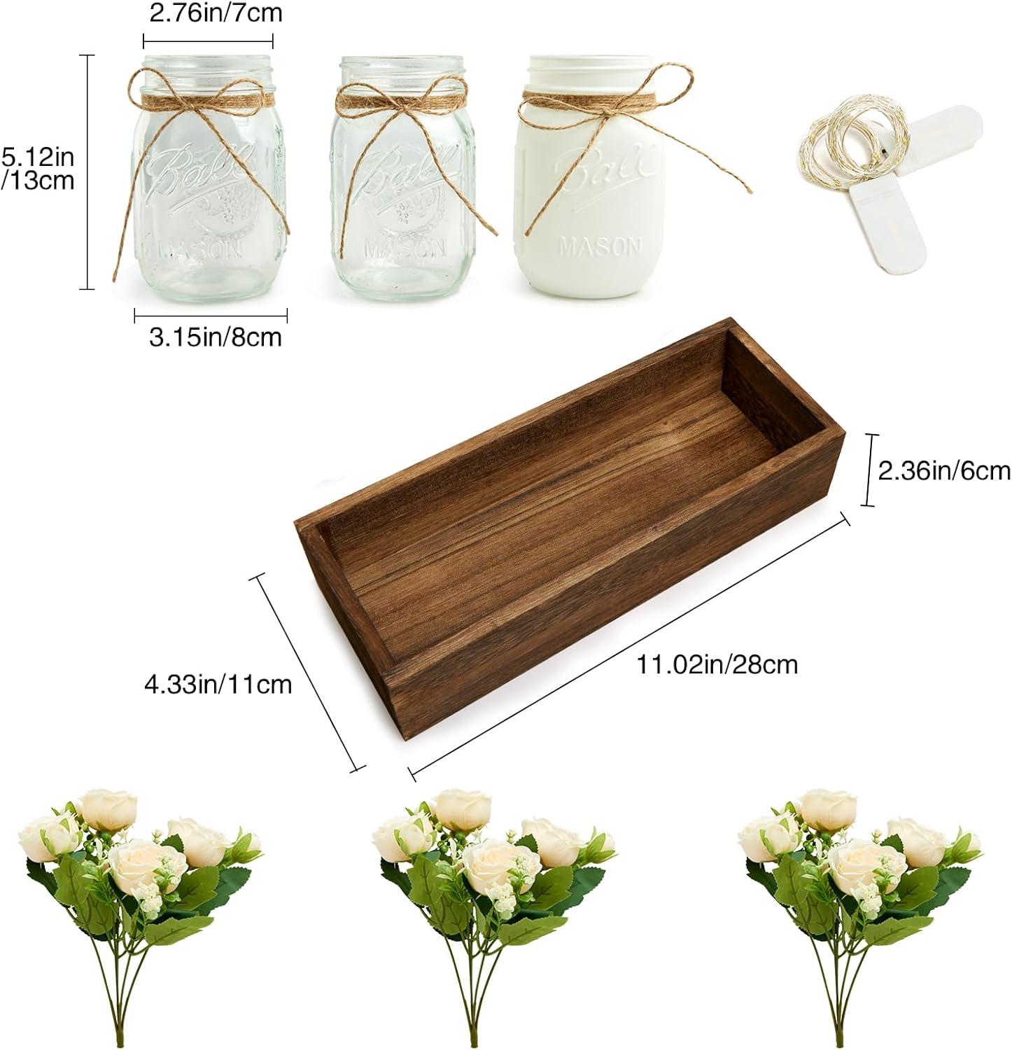 imageXXXFLOWER 3 Pcs Mason Jars Lights Fall Table Centerpieces Christmas Gifts for Women Mom WifeIndoor Decors for Farmhouse Coffee Table Dining Room Kitchen Wedding