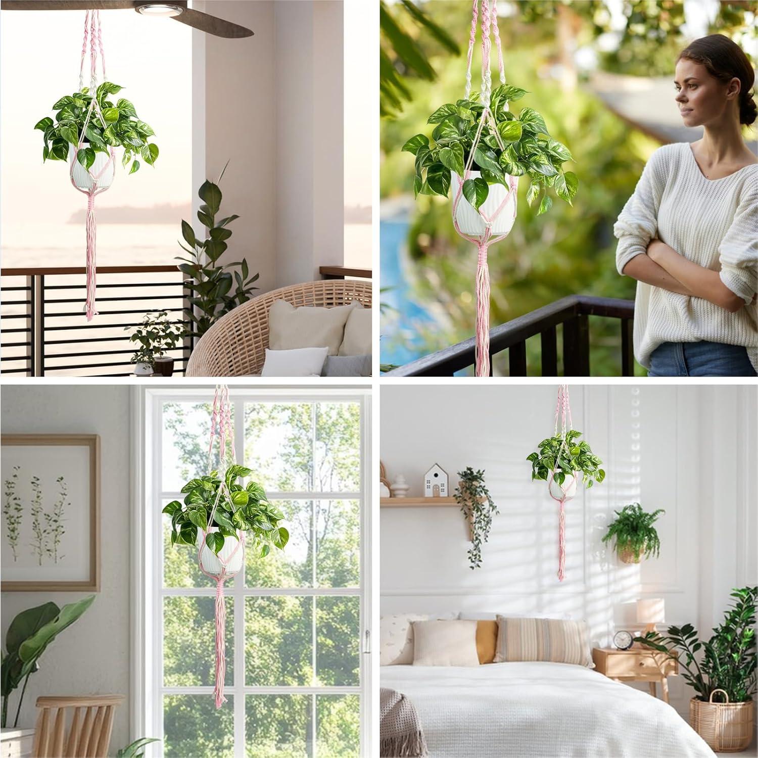 imageXXXFLOWER Macrame Plant Hanger with Hooks Handmade Woven Cotton RopeHanging Planter Basket String for Indoor Outdoor Boho DecorSet of 1Pots and Plants NOT Included
