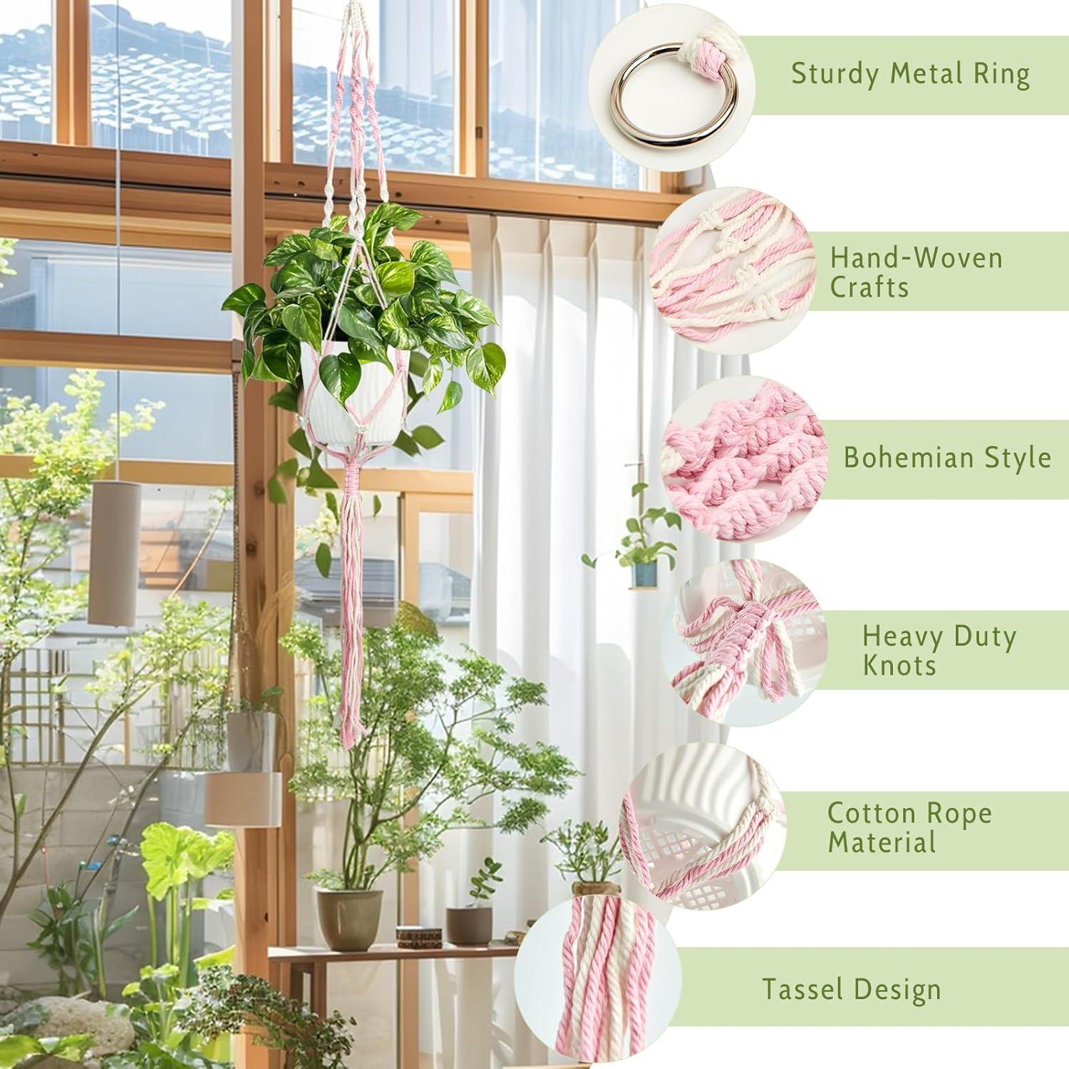 imageXXXFLOWER Macrame Plant Hanger with Hooks Handmade Woven Cotton RopeHanging Planter Basket String for Indoor Outdoor Boho DecorSet of 1Pots and Plants NOT Included