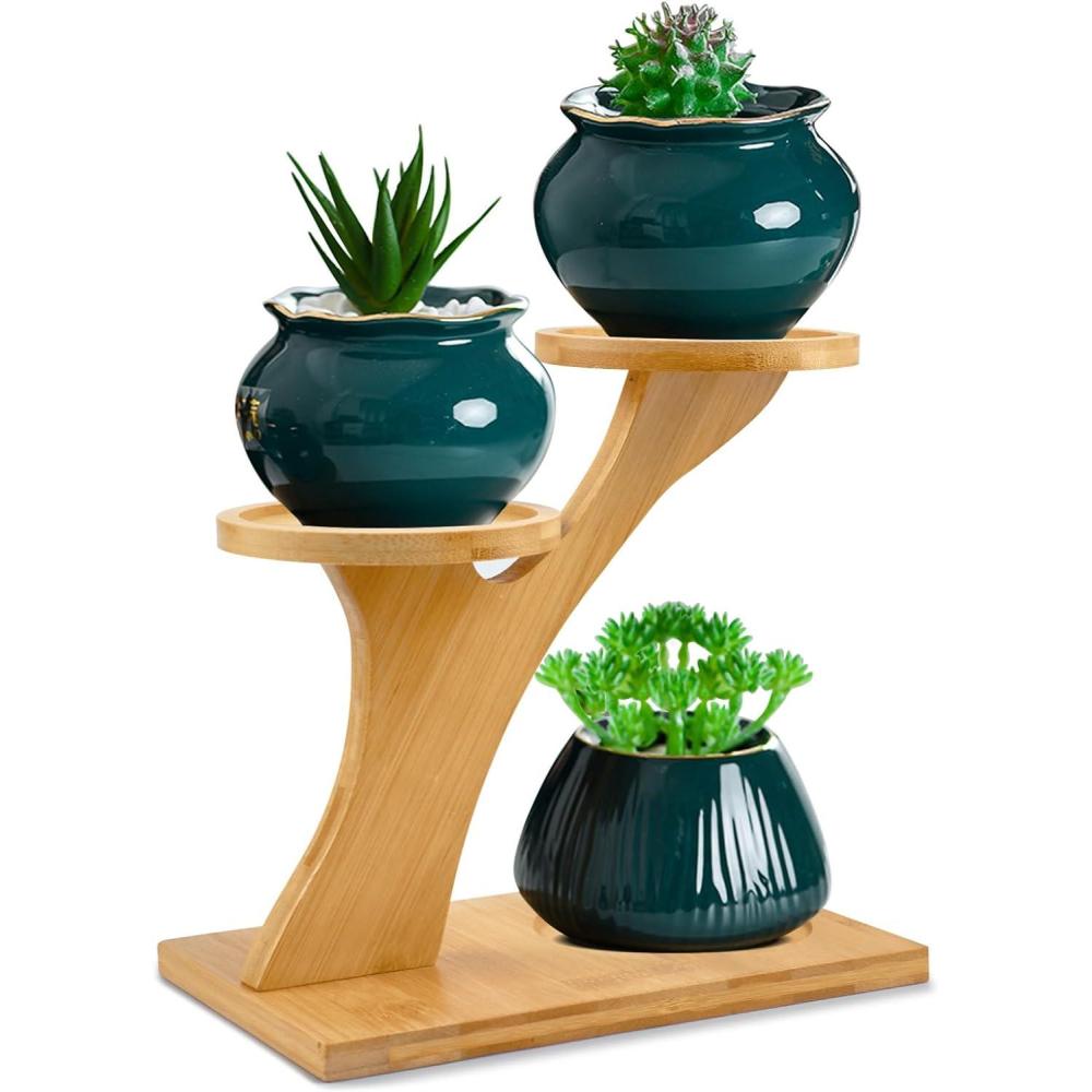 imageXXXFLOWER Bamboo Plant Stand 3 Tiers Indoor Succulent Windowsill Shelf Small Tabletop Plant Holder for Home Office Living Room Bedroom Decoration 1pc3 Tiers X1