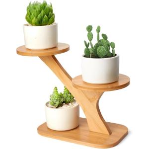 XXXFLOWER Bamboo Plant Stand ,3 Tiers Indoor Succulent Windowsill Shelf – Small Tabletop Plant Holder for Home, Office, Living Room, Bedroom Decoration 1pc(3 Tiers-Pro X1)
