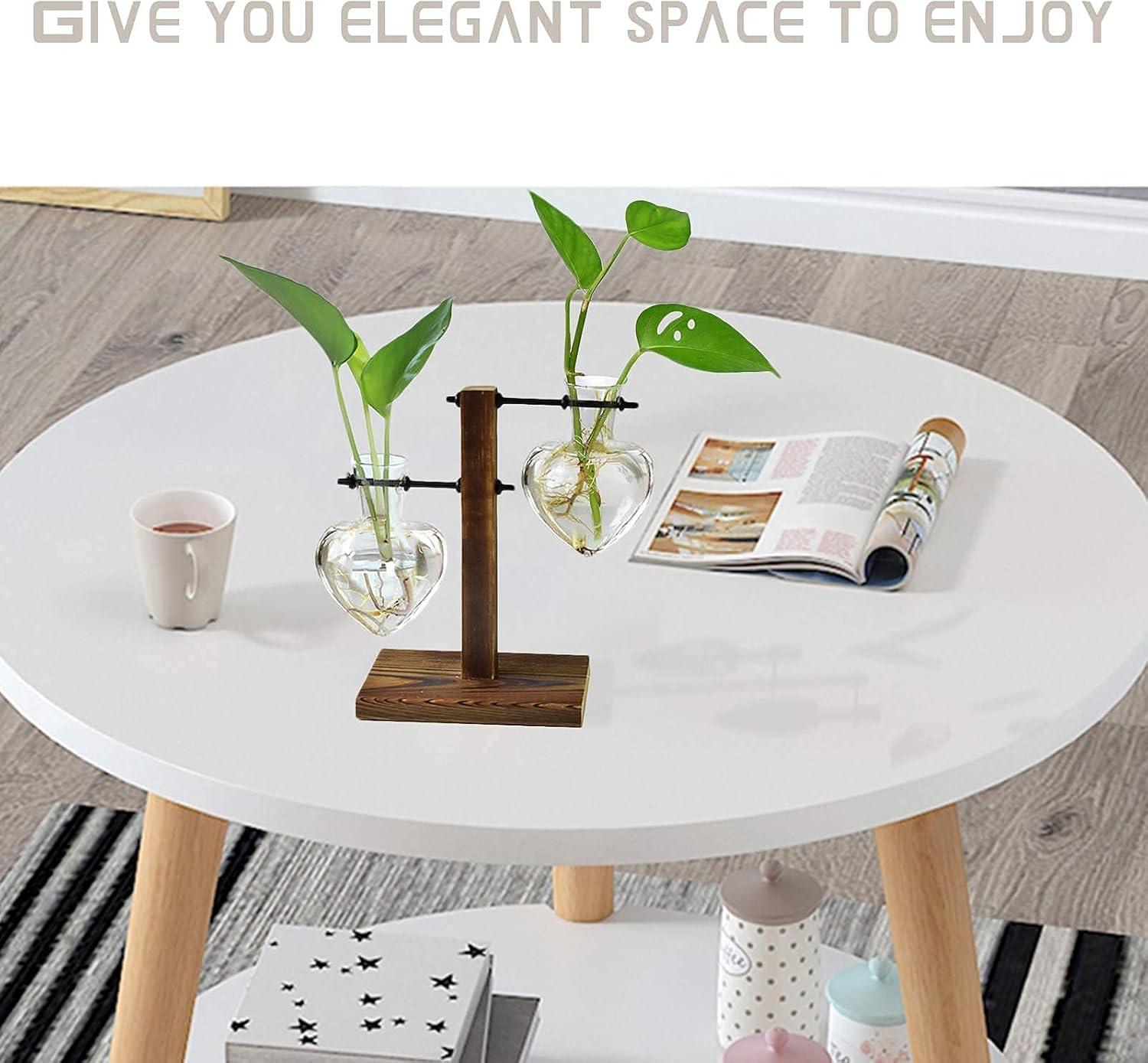 imageXXXFLOWER Plant Terrarium with Wooden Stand Air Planter Bulb Glass Vase Metal Swivel Holder Retro Tabletop for Hydroponics Home Garden Office Decoration
