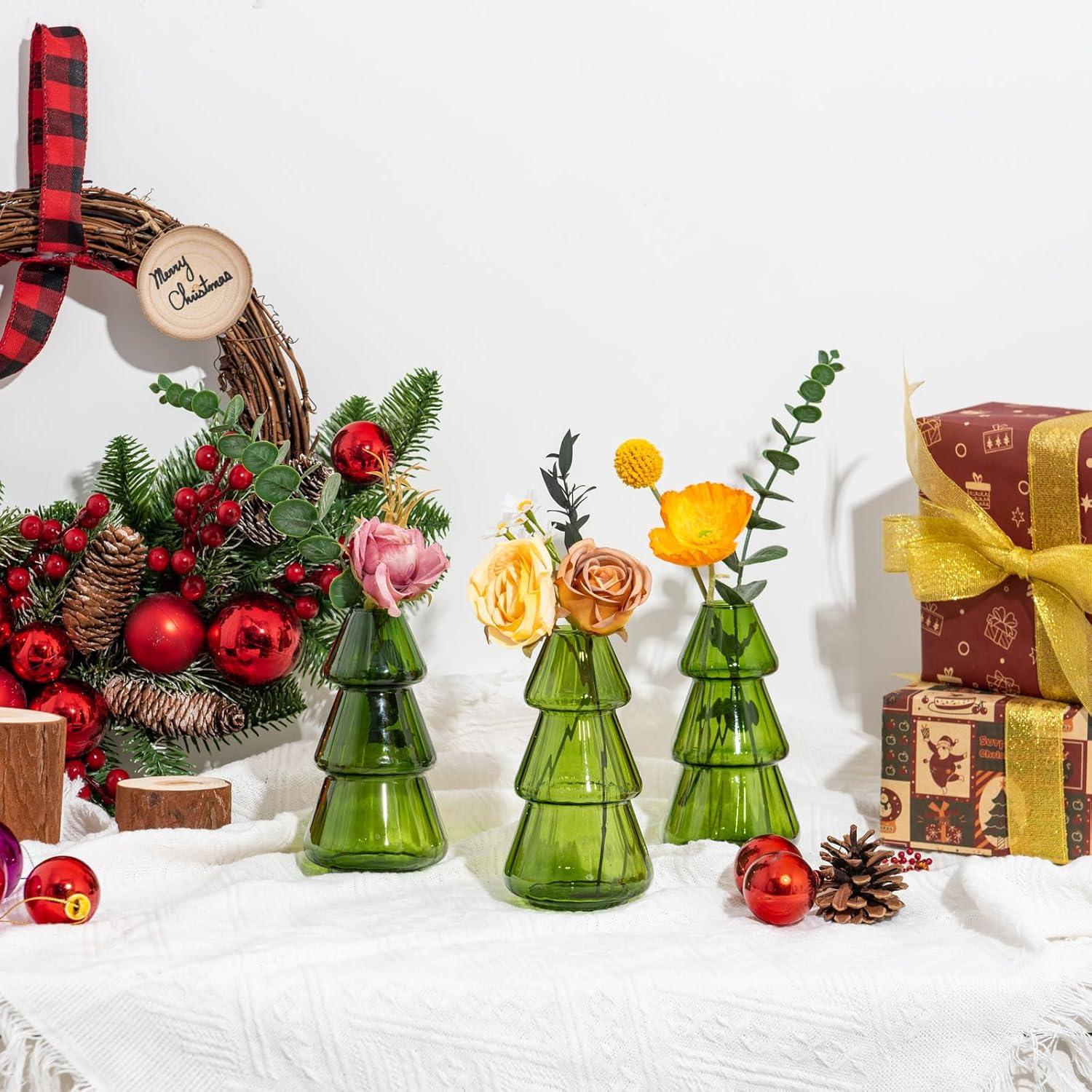 image:imageXXXFLOWER 3Pcs TreeShaped Glass Planter Christmas Tree Decorations for Tabletop Hydroponics Home Office Garden Green Propagation Station Vase for Flowers Gifts for Plant LoversPlant NOT Included3 Green Tree