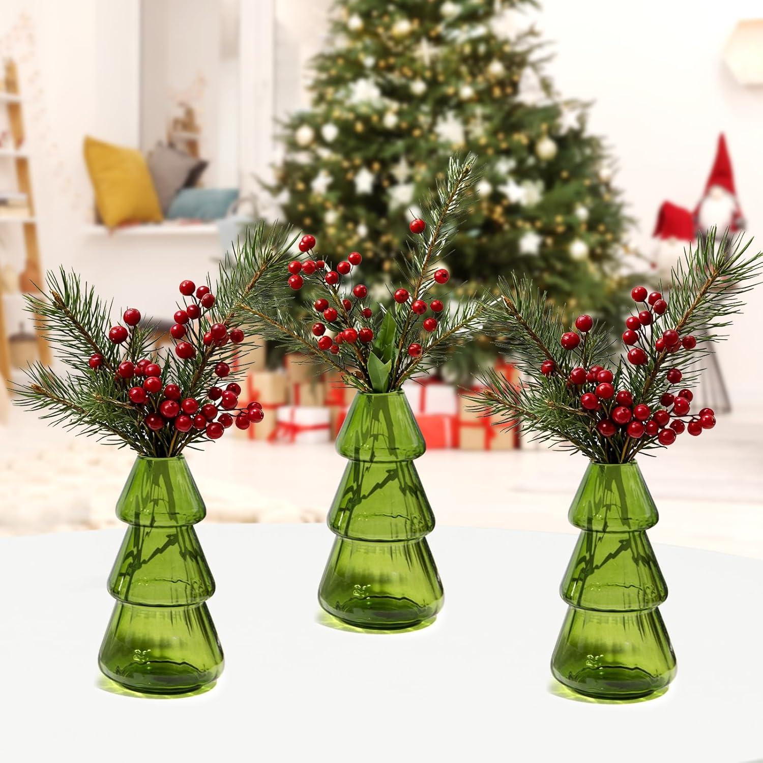 image:imageXXXFLOWER 3Pcs TreeShaped Glass Planter Christmas Tree Decorations for Tabletop Hydroponics Home Office Garden Green Propagation Station Vase for Flowers Gifts for Plant LoversPlant NOT Included3 Green Tree