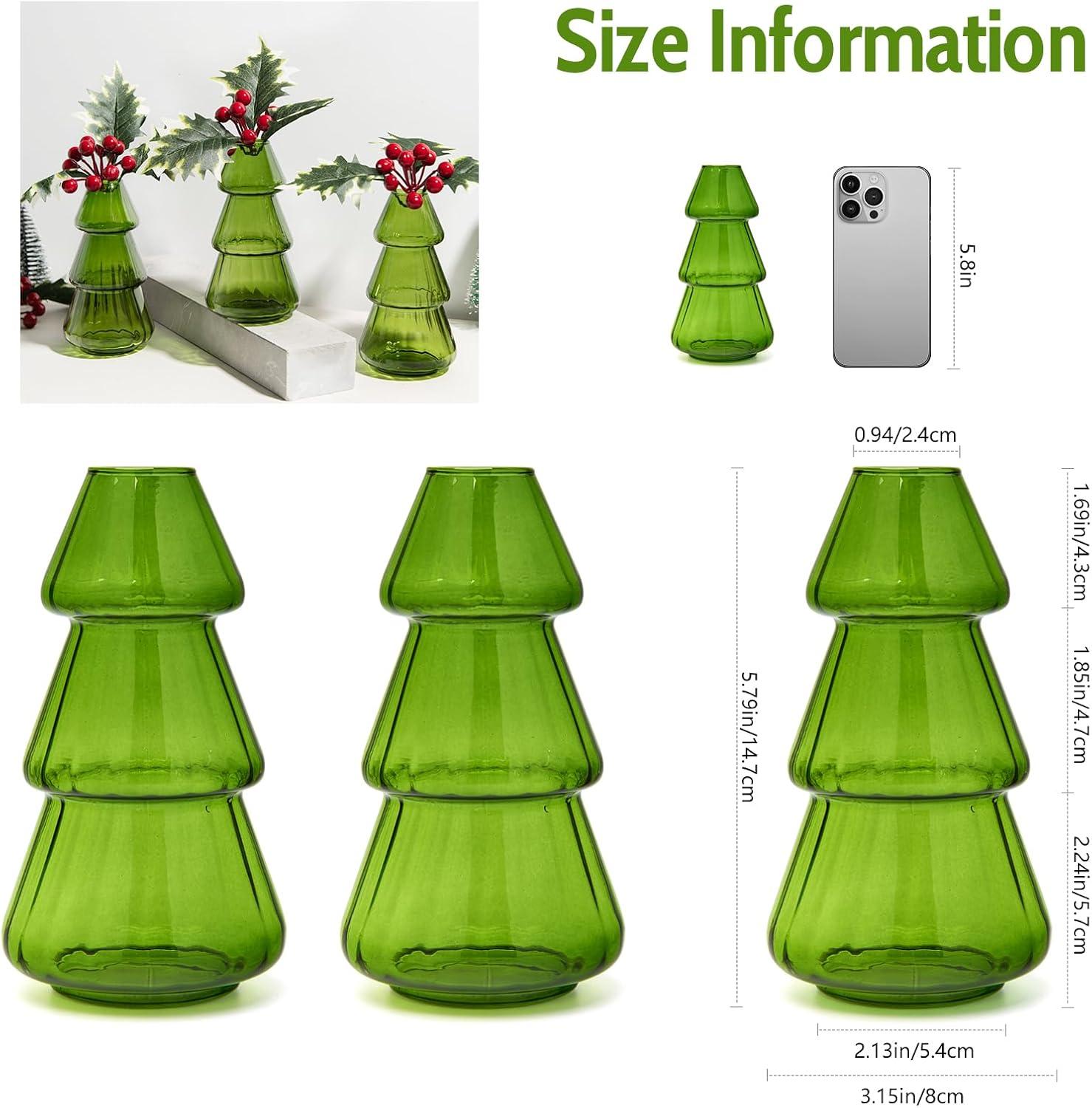 image:imageXXXFLOWER 3Pcs TreeShaped Glass Planter Christmas Tree Decorations for Tabletop Hydroponics Home Office Garden Green Propagation Station Vase for Flowers Gifts for Plant LoversPlant NOT Included3 Green Tree