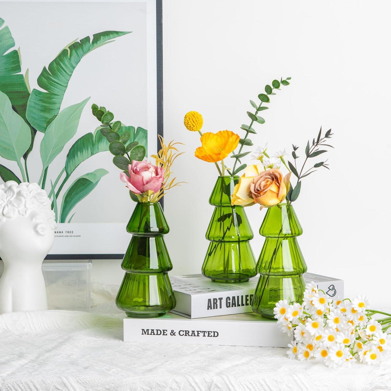 image:imageXXXFLOWER 3Pcs TreeShaped Glass Planter Christmas Tree Decorations for Tabletop Hydroponics Home Office Garden Green Propagation Station Vase for Flowers Gifts for Plant LoversPlant NOT Included3 Green Tree