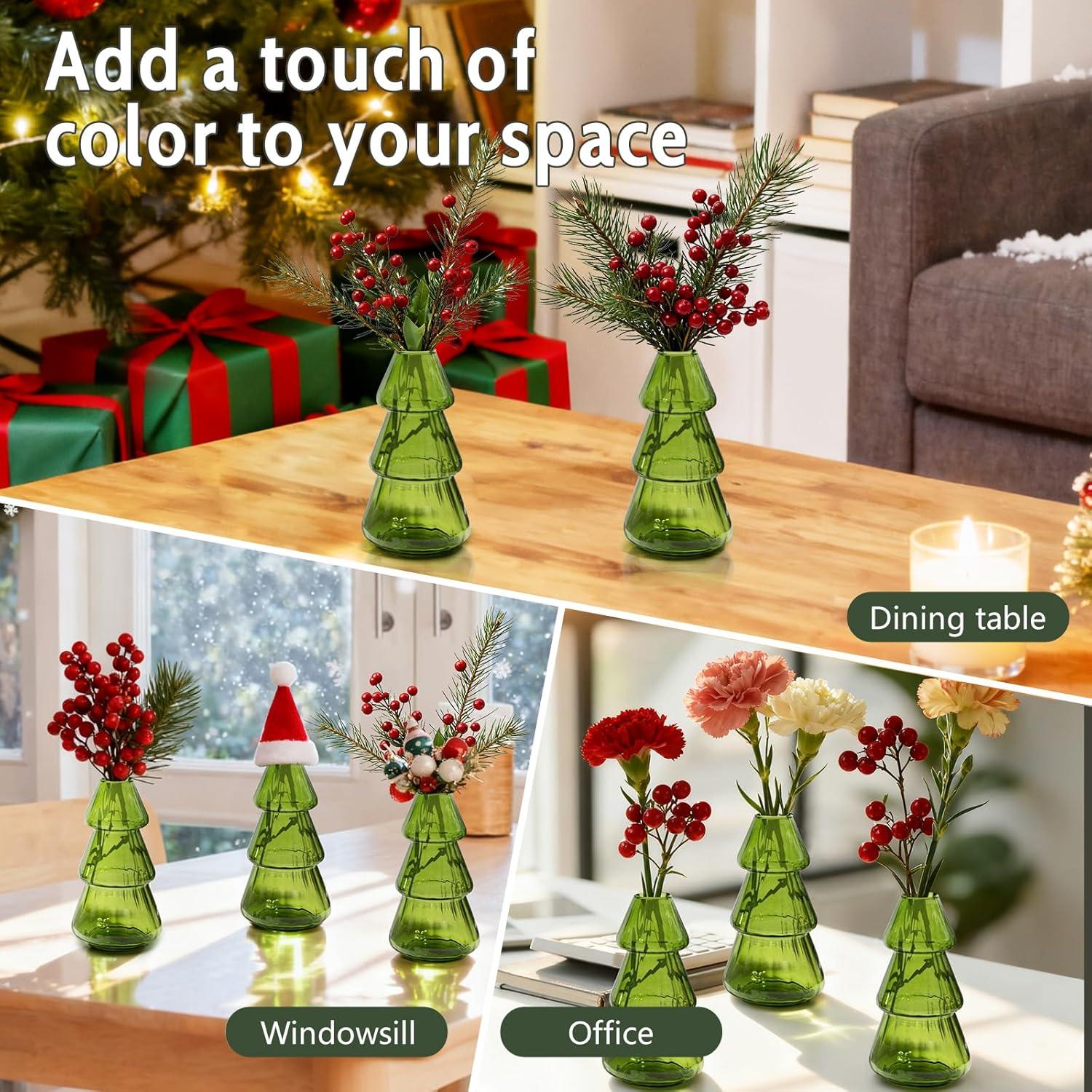 image:imageXXXFLOWER 3Pcs TreeShaped Glass Planter Christmas Tree Decorations for Tabletop Hydroponics Home Office Garden Green Propagation Station Vase for Flowers Gifts for Plant LoversPlant NOT Included3 Green Tree