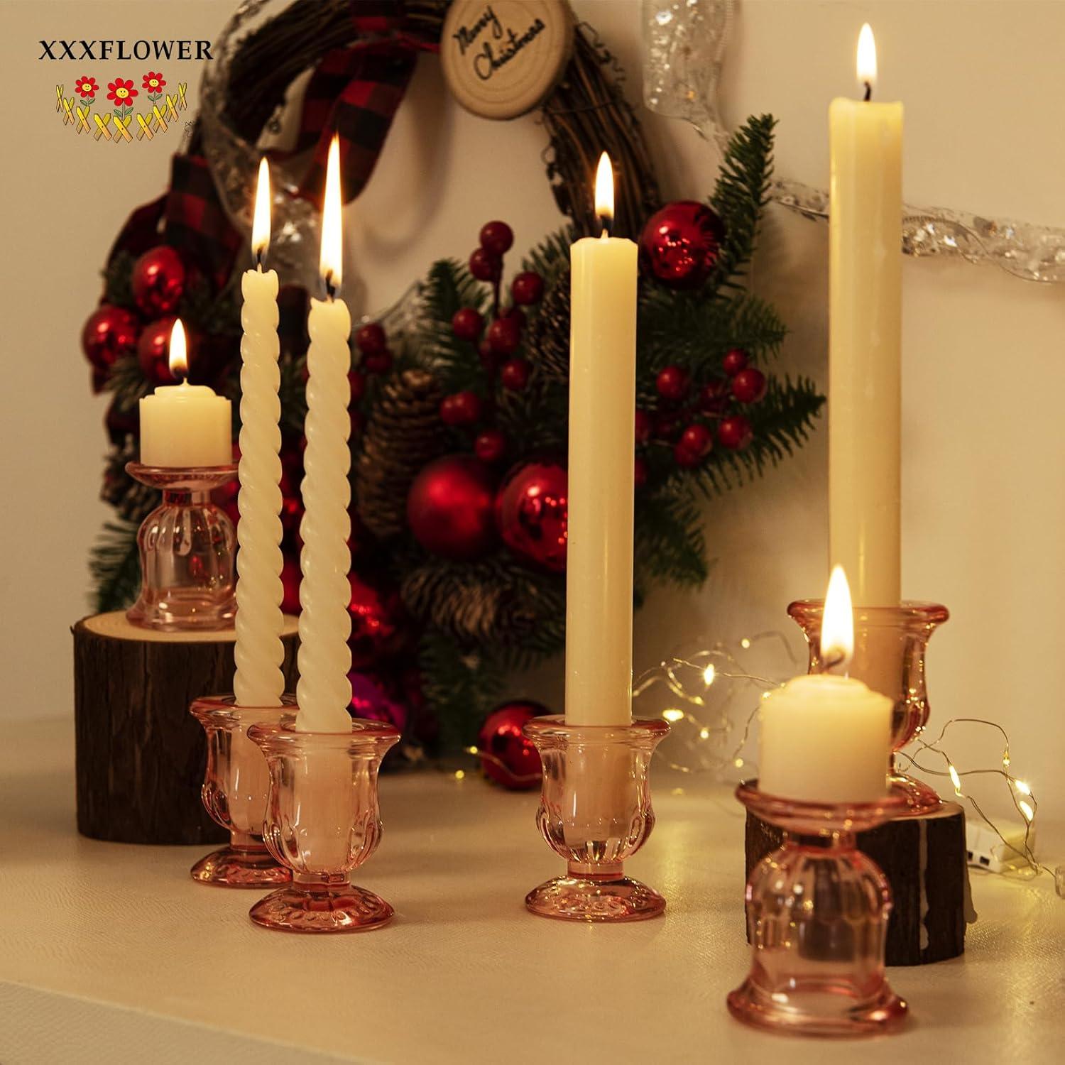 image:imageXXXFLOWER Candle Holder Taper Candle Holders Glass Candlestick Holders for Valentines Day Wedding Party Birthday Holiday Dcor Candelabra for Table Centerpiece Home Decor Gift6 PcsPink