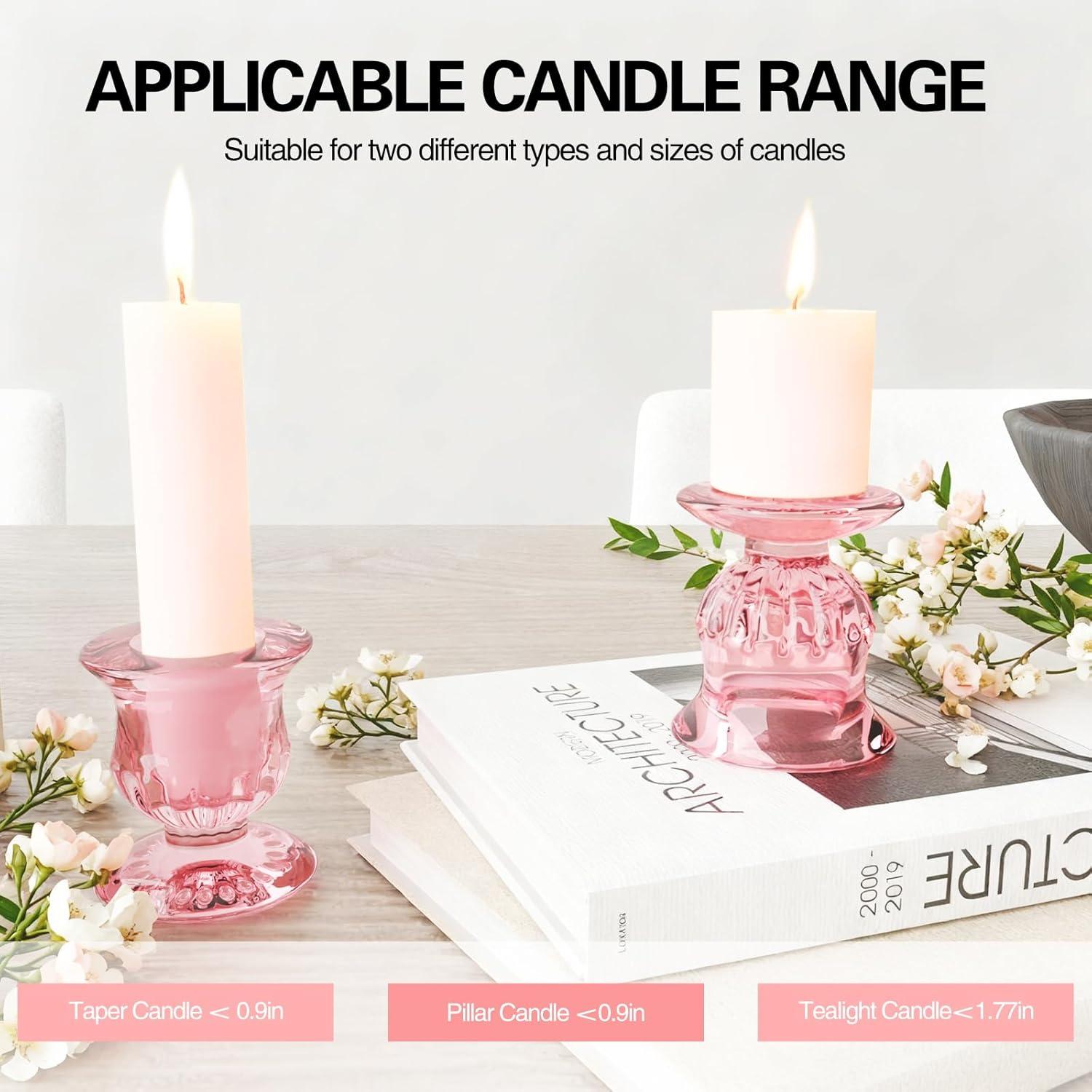 image:imageXXXFLOWER Candle Holder Taper Candle Holders Glass Candlestick Holders for Valentines Day Wedding Party Birthday Holiday Dcor Candelabra for Table Centerpiece Home Decor Gift6 PcsPink