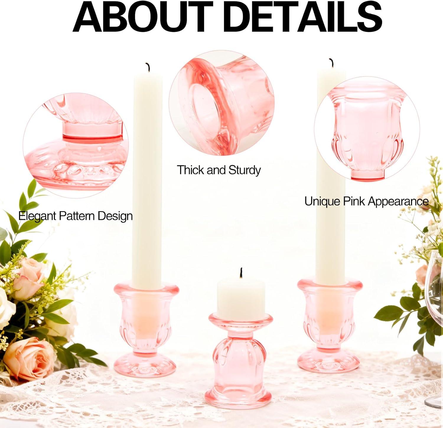 image:imageXXXFLOWER Candle Holder Taper Candle Holders Glass Candlestick Holders for Valentines Day Wedding Party Birthday Holiday Dcor Candelabra for Table Centerpiece Home Decor Gift6 PcsPink