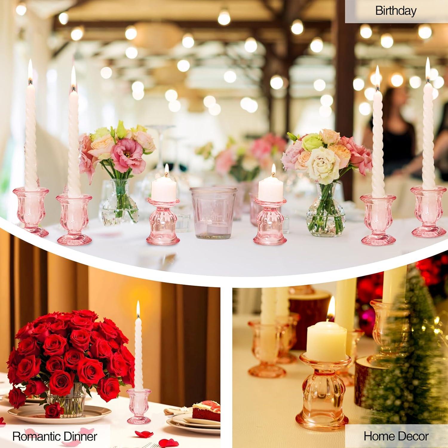 image:imageXXXFLOWER Candle Holder Taper Candle Holders Glass Candlestick Holders for Valentines Day Wedding Party Birthday Holiday Dcor Candelabra for Table Centerpiece Home Decor Gift6 PcsPink