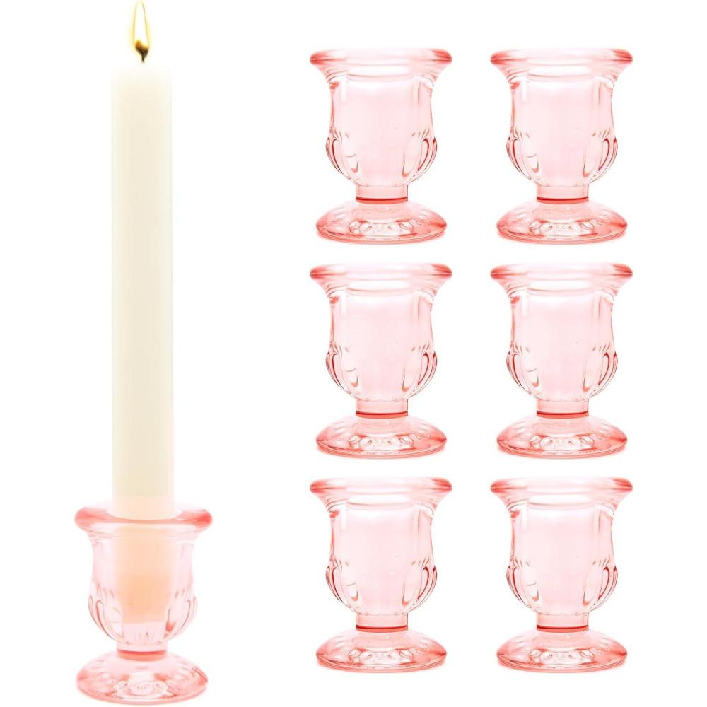 image:imageXXXFLOWER Candle Holder Taper Candle Holders Glass Candlestick Holders for Valentines Day Wedding Party Birthday Holiday Dcor Candelabra for Table Centerpiece Home Decor Gift6 PcsPink