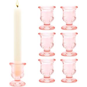 XXXFLOWER Candle Holder Taper Candle Holders Glass Candlestick Holders for Valentine’s Day Wedding Party Birthday Holiday Décor Candelabra for Table Centerpiece Home Decor Gift(6 Pcs,Pink)