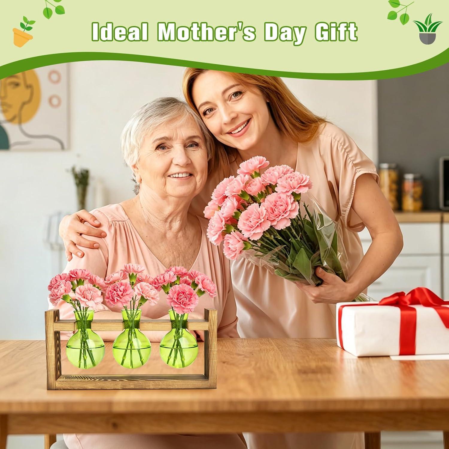 image:imageXXXFLOWER Glass Plant Terrarium Propagation Station Gifts for Mom Plant Lovers Wife Daughter 3 Bulb Glass Vase Plant Terrarium Tabletop for Hydroponics Home Office Indoor Decor PinkGreen