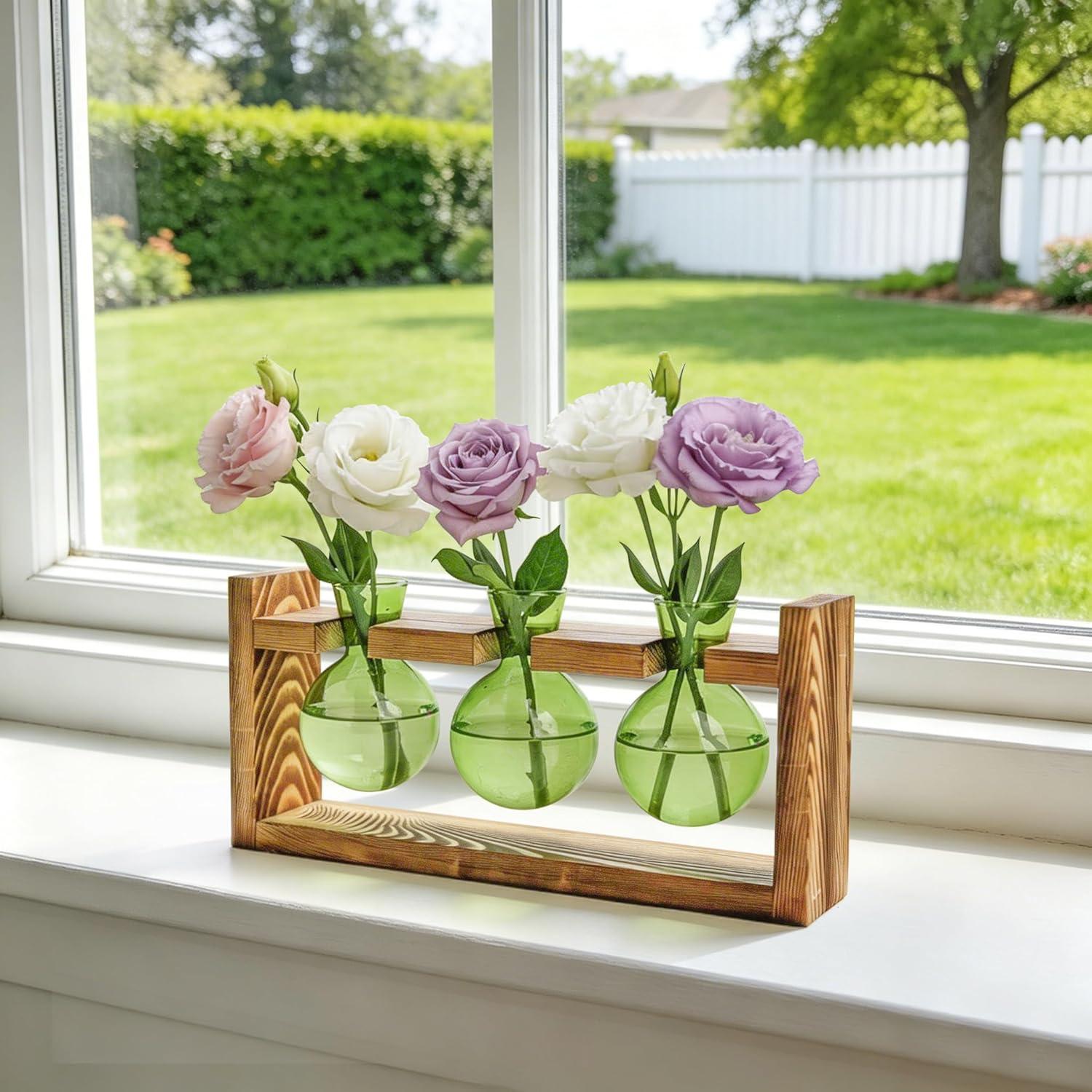 image:imageXXXFLOWER Glass Plant Terrarium Propagation Station Gifts for Mom Plant Lovers Wife Daughter 3 Bulb Glass Vase Plant Terrarium Tabletop for Hydroponics Home Office Indoor Decor PinkGreen