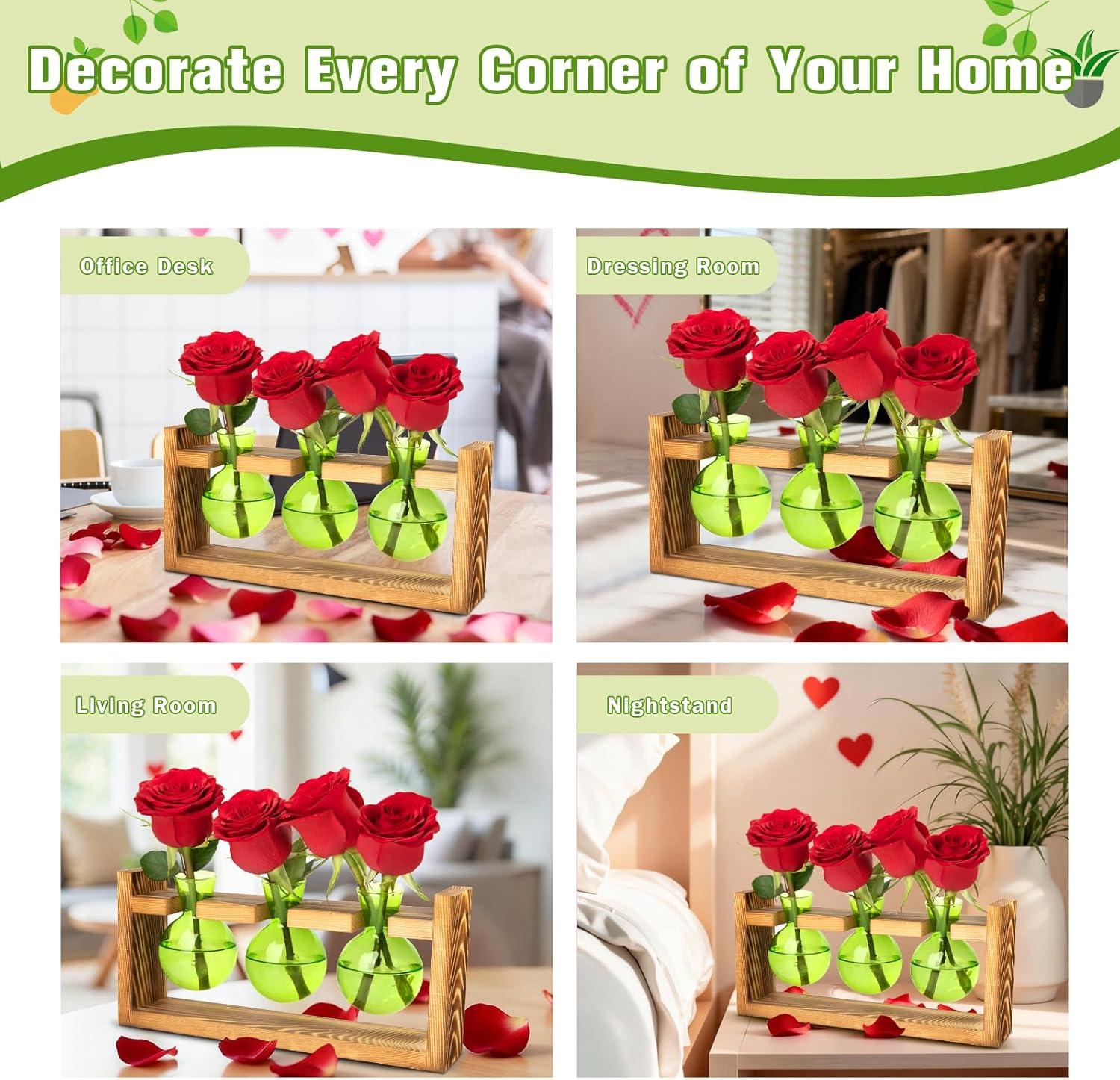 image:imageXXXFLOWER Glass Plant Terrarium Propagation Station Gifts for Mom Plant Lovers Wife Daughter 3 Bulb Glass Vase Plant Terrarium Tabletop for Hydroponics Home Office Indoor Decor PinkGreen