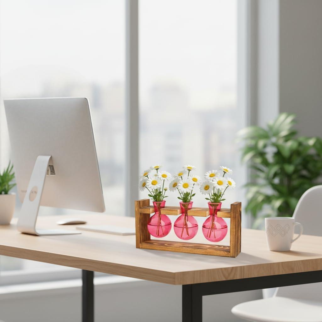image:imageXXXFLOWER Glass Plant Terrarium Propagation Station Gifts for Mom Plant Lovers Wife Daughter 3 Bulb Glass Vase Plant Terrarium Tabletop for Hydroponics Home Office Indoor Decor PinkPink